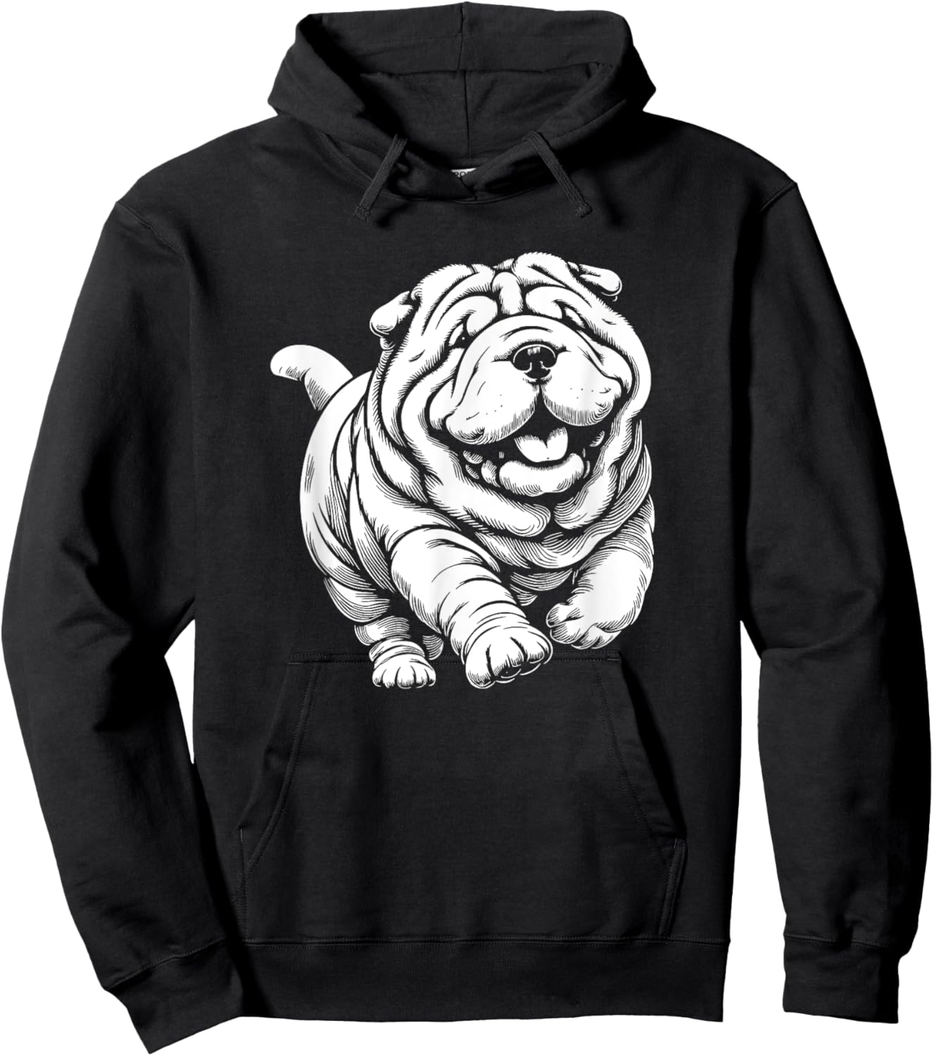 Cute Shar Pei Dog Running Art Design Women Hoodie - Hoodie | Black