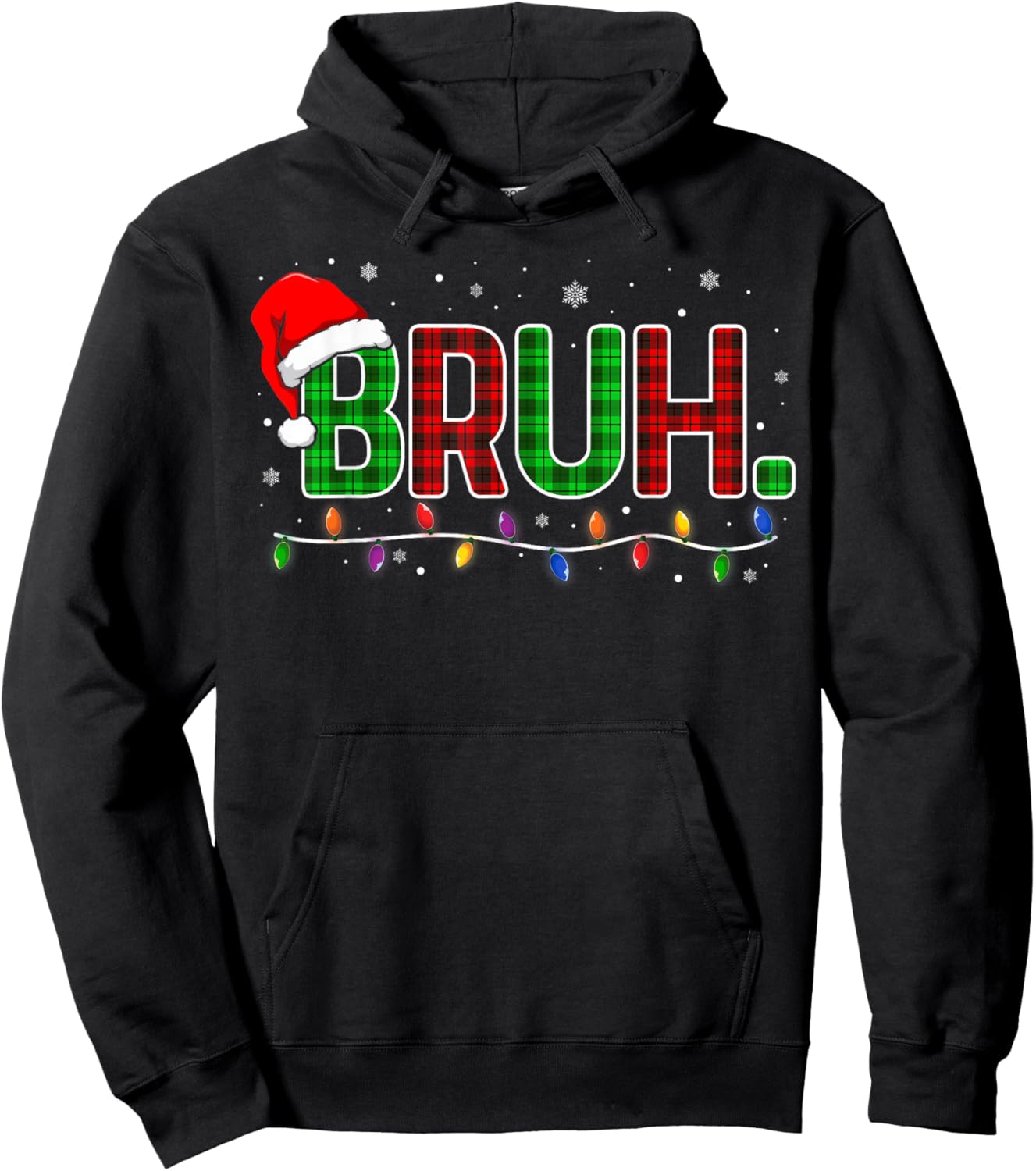 Bruh Funny Christmas Plaid Teens Boys Men Kids Xmas Pajamas Hoodie - Hoodie | Black