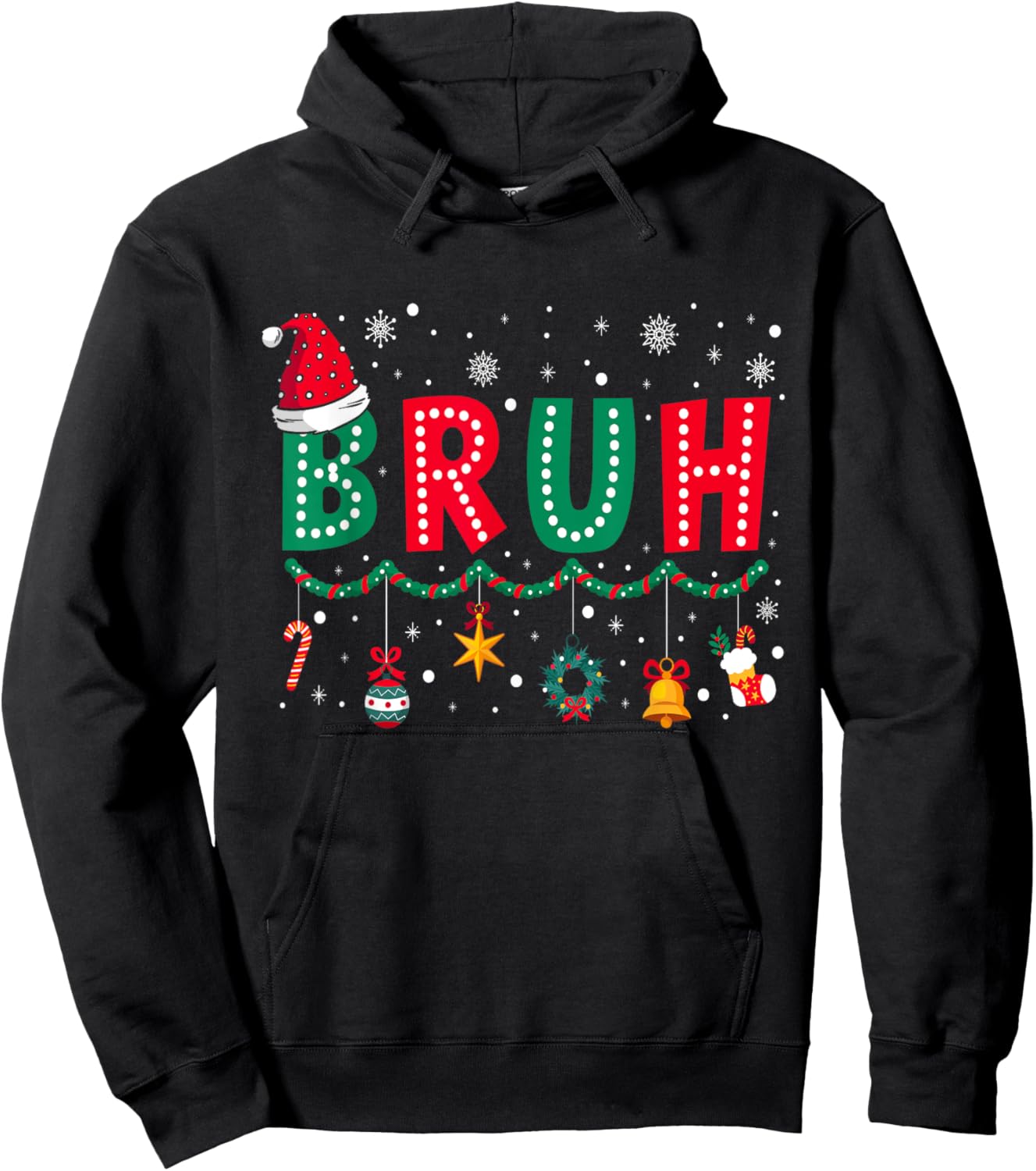 Bruh Christmas Funny Slang Meme Xmas Pajamas Boys Teens Men Hoodie - Hoodie | Black