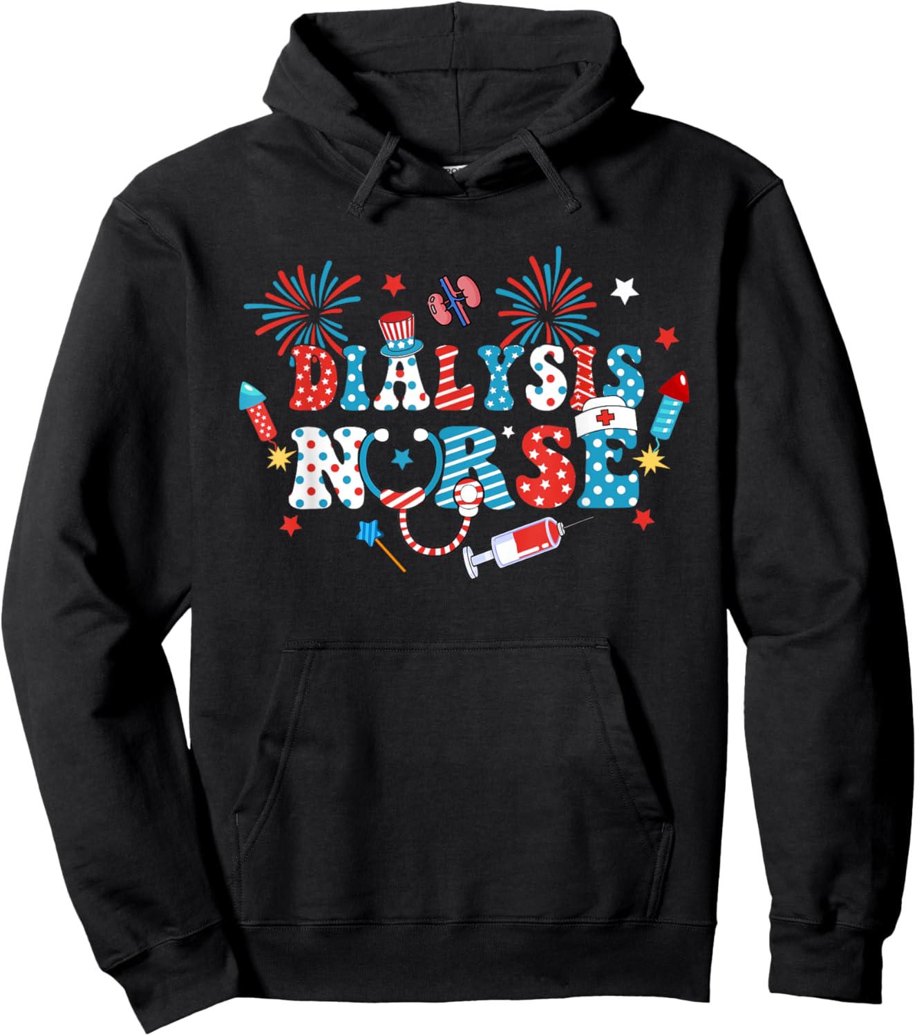 America USA Fireworks Dialysis Nurse 4th Of July Women Men Hoodie - Hoodie | Black
