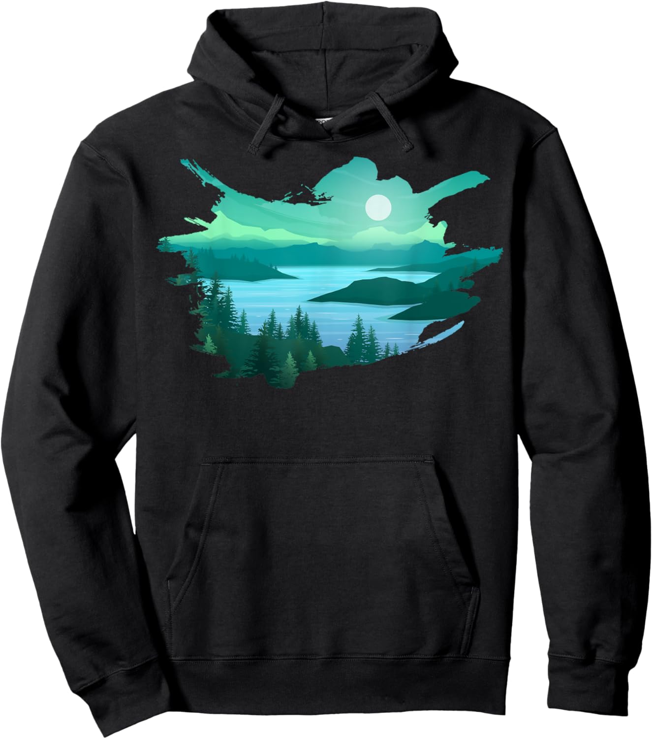 Timeless Mountain, Nature Trees, River and Forest Hoodie - Hoodie | Black