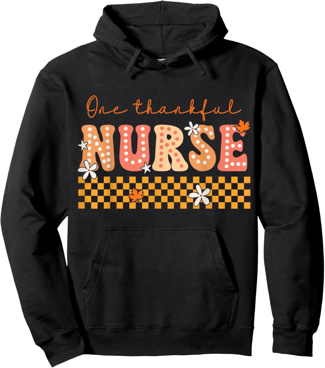 One Thankful Nurse Groovy Fall Turkey Thanksgiving Nurse Hoodie - Hoodie | Black