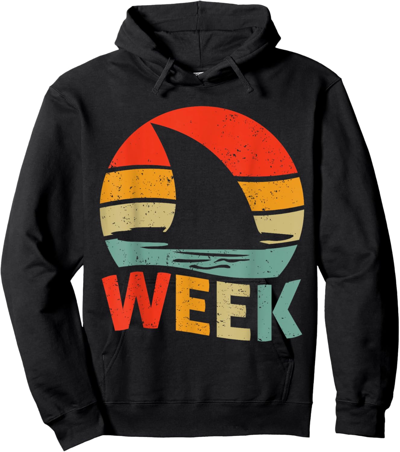 2025 Week Retro Shark Fin Lover Sea Ocean Animal Summer Trip Men Women Girls Kids Hoodie - Hoodie | Black