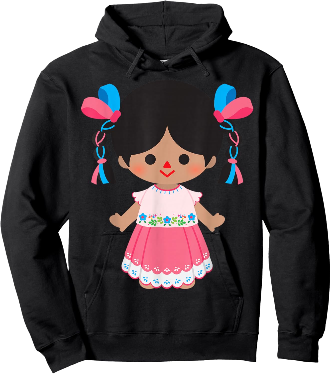 Mexican Doll Maria Mazahua Otomi Lele Traditional Handmade Hoodie - Hoodie | Black