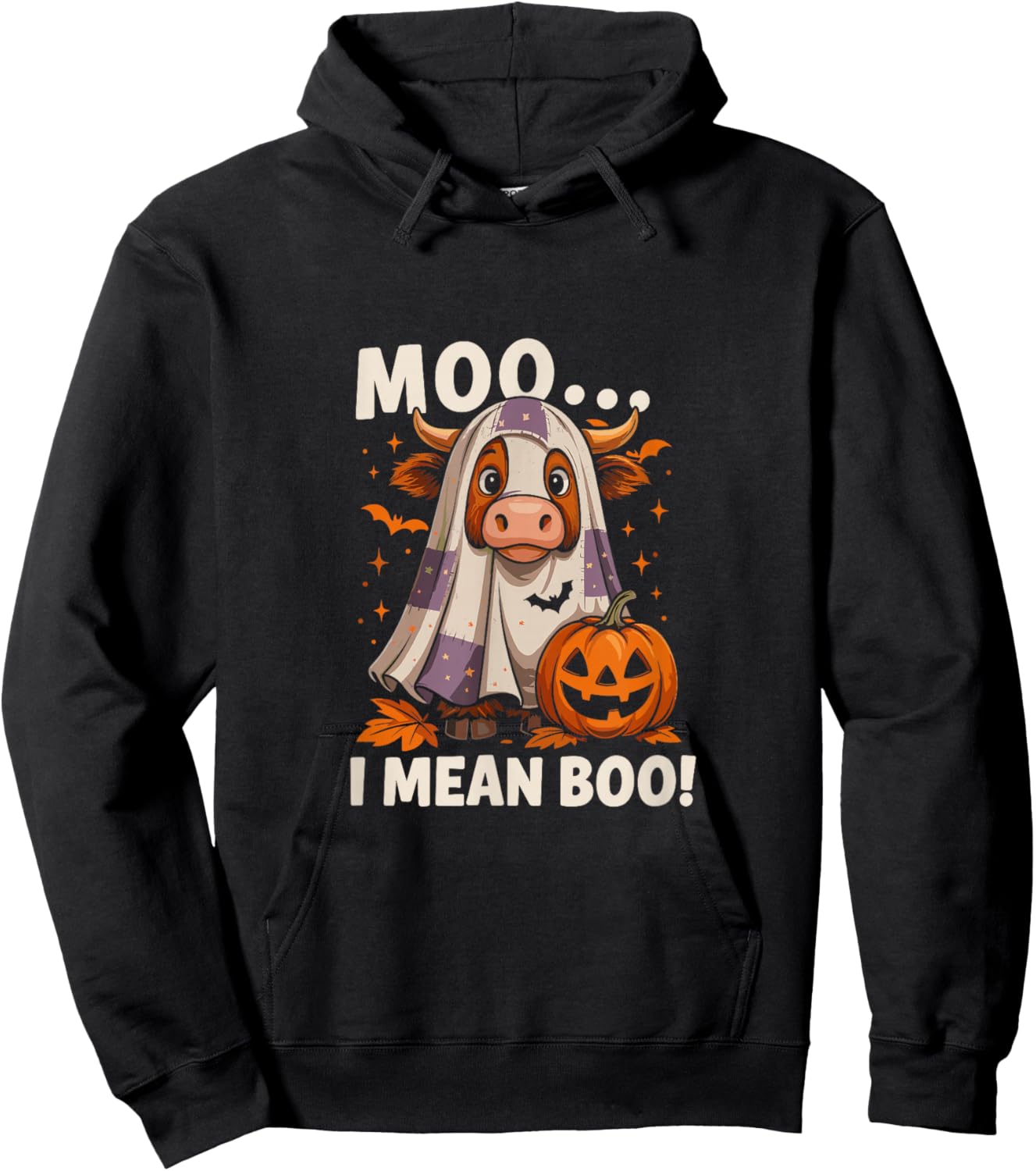 Moo I Mean Boo Funny Ghost Cows Halloween Highland Cow Hoodie - Hoodie | Black