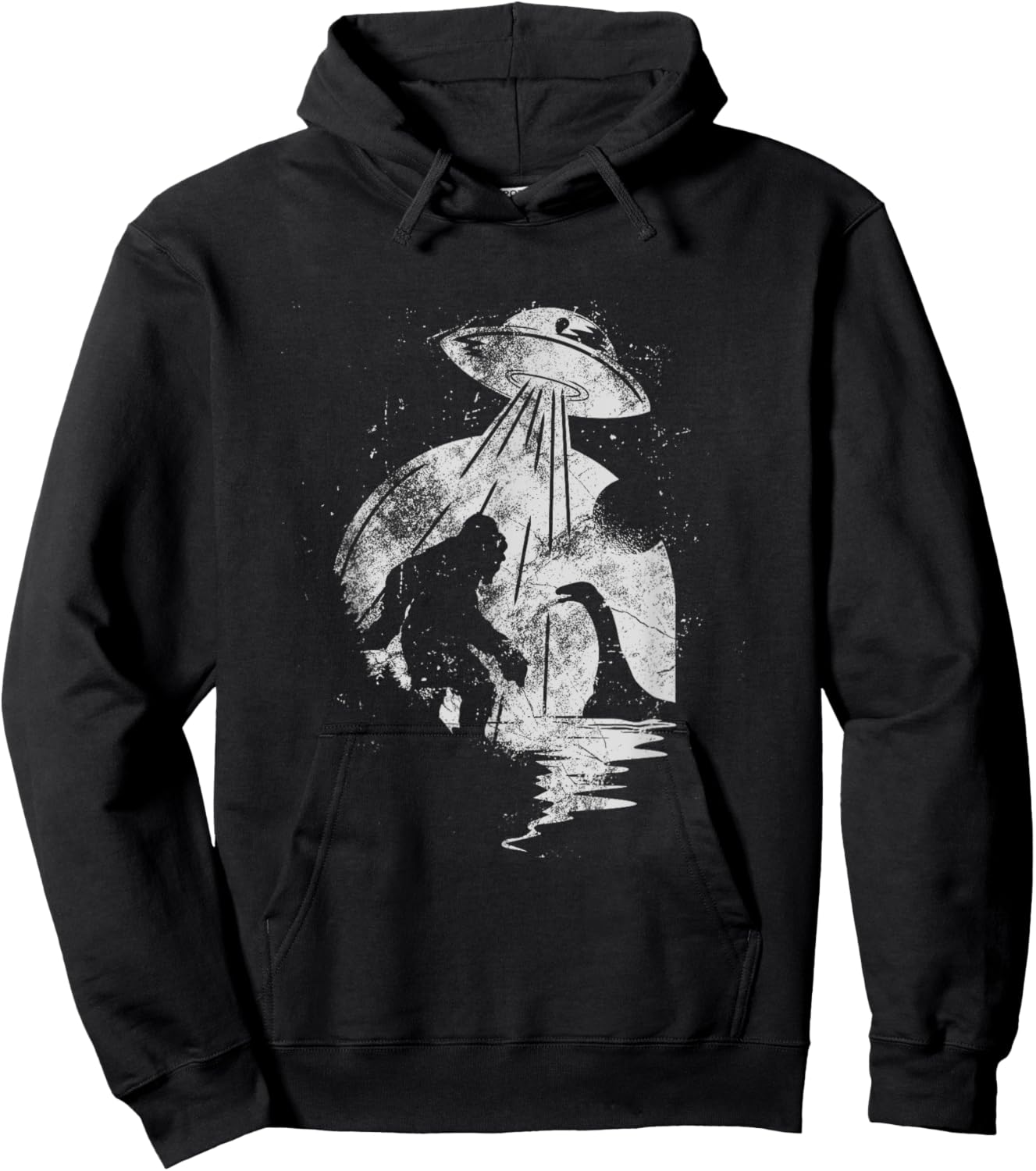 Bigfoot And Loch Ness Monster Being Abducted By A UFO Hoodie - Hoodie | Black
