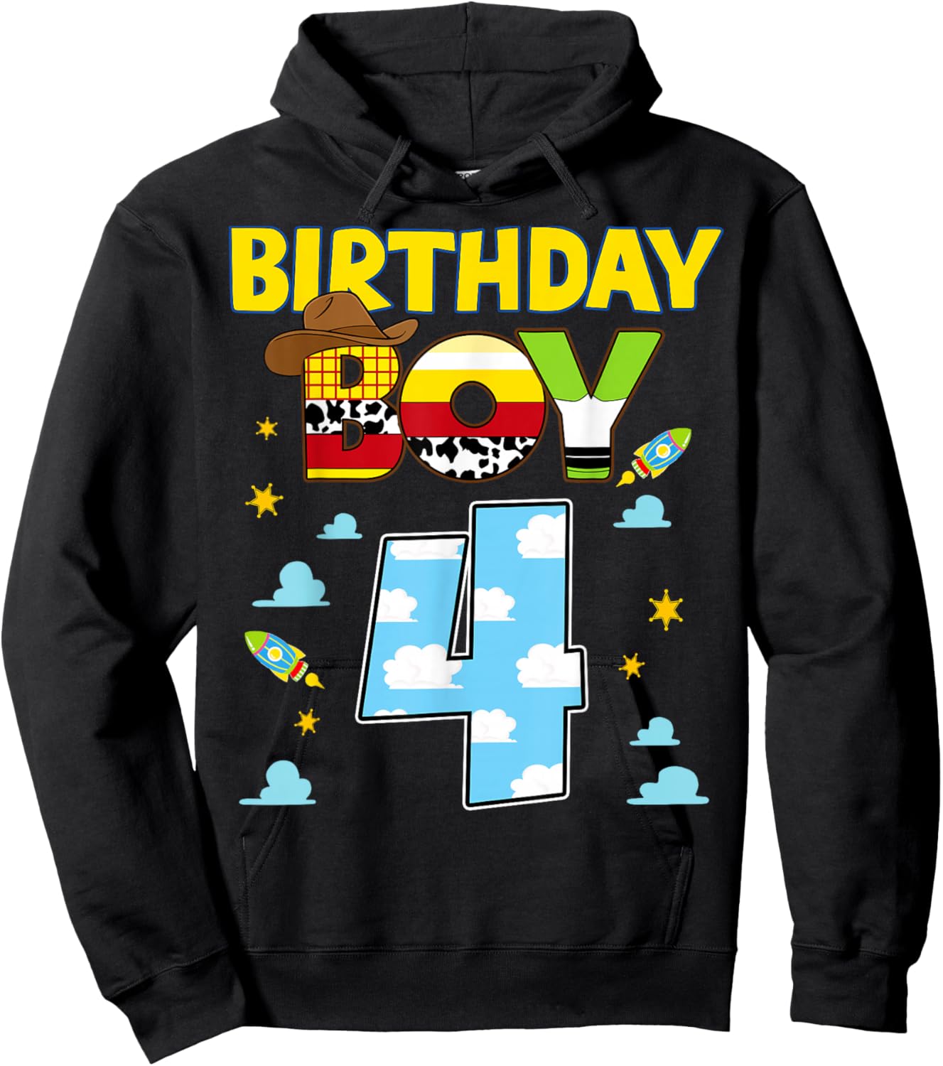 Western Family Birthday Boy Shirt 4 Cowboy 4th Birthday Hoodie - Hoodie | Black
