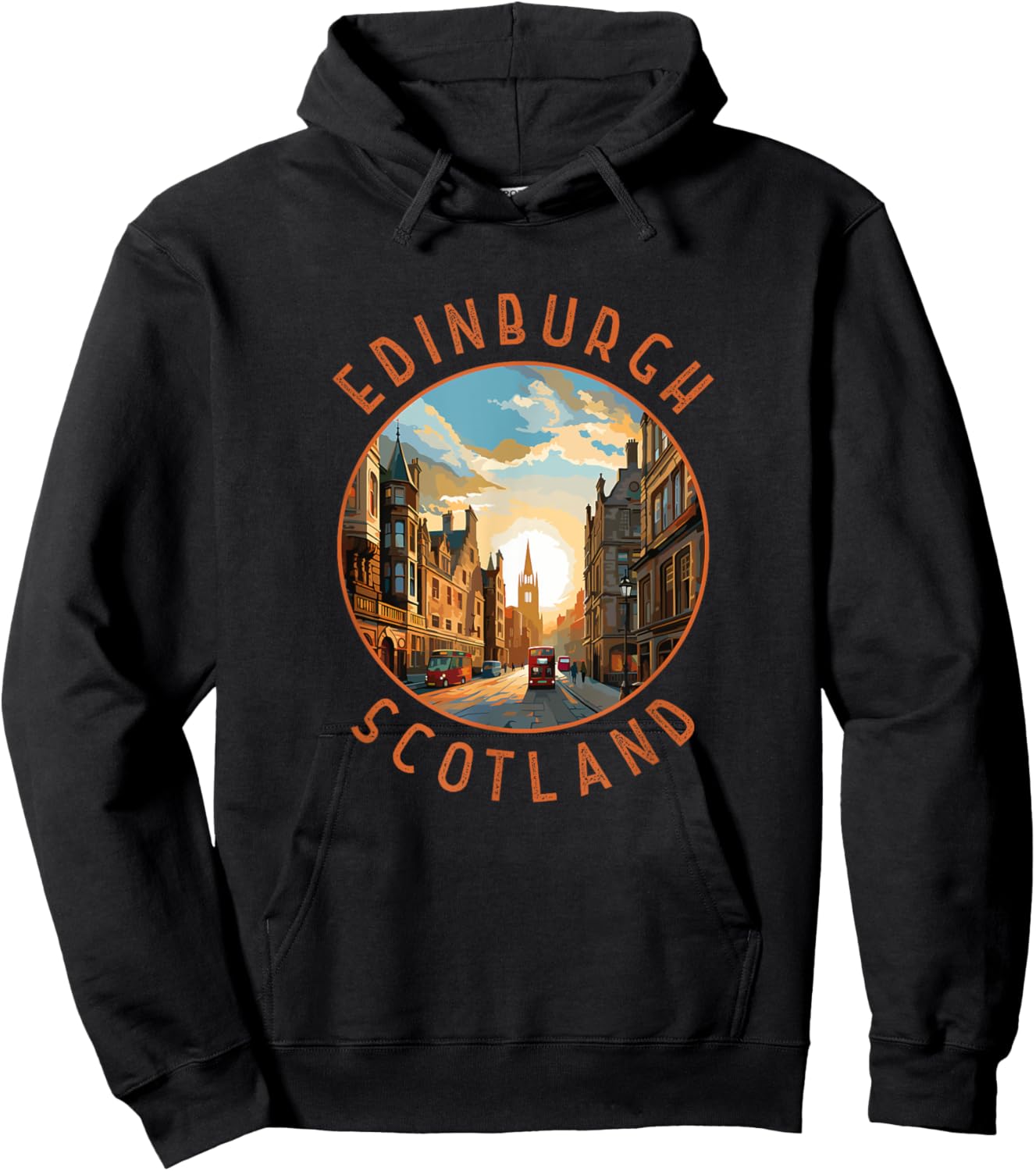 Edinburgh Scotland Retro Distressed Circle Travel Souvenir Hoodie - Hoodie | Black