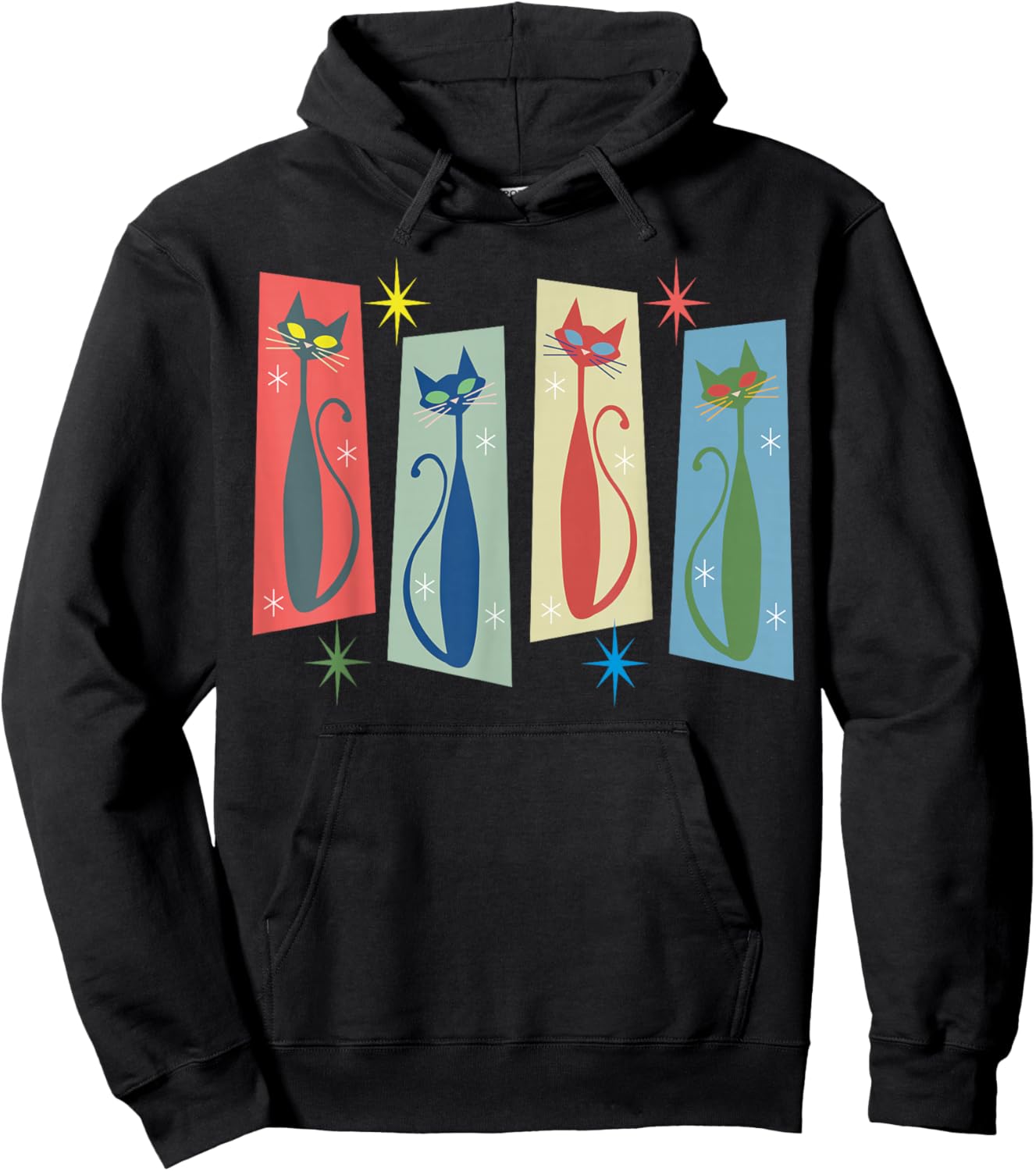 Mid Century Modern Cat Art Atomic Cats Vintage Retro Women Hoodie - Hoodie | Black