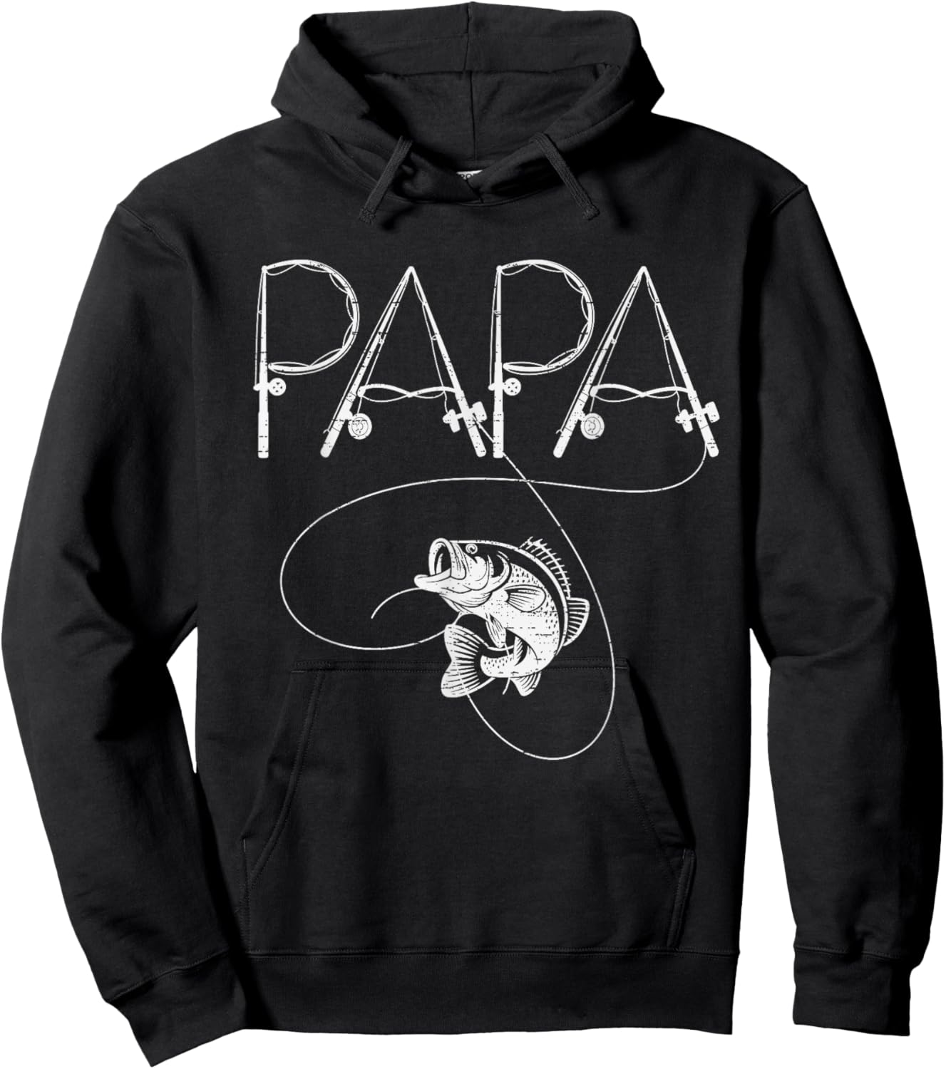 Fishing Papa Rod Fisherman Fish Lover Dad Father's Day Hoodie - Hoodie | Black