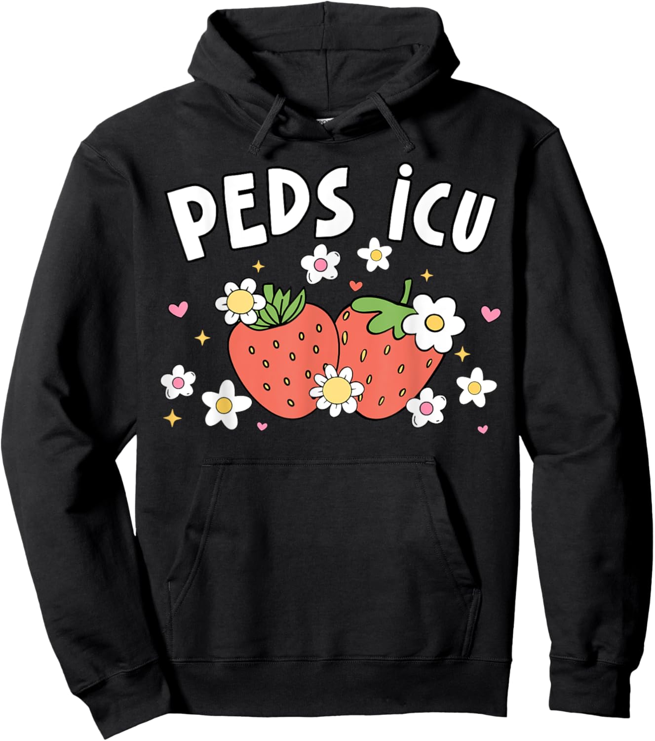 Retro PEDS ICU Strawberry Floral Pediatric Cardiac ICU Nurse Hoodie - Hoodie | Black