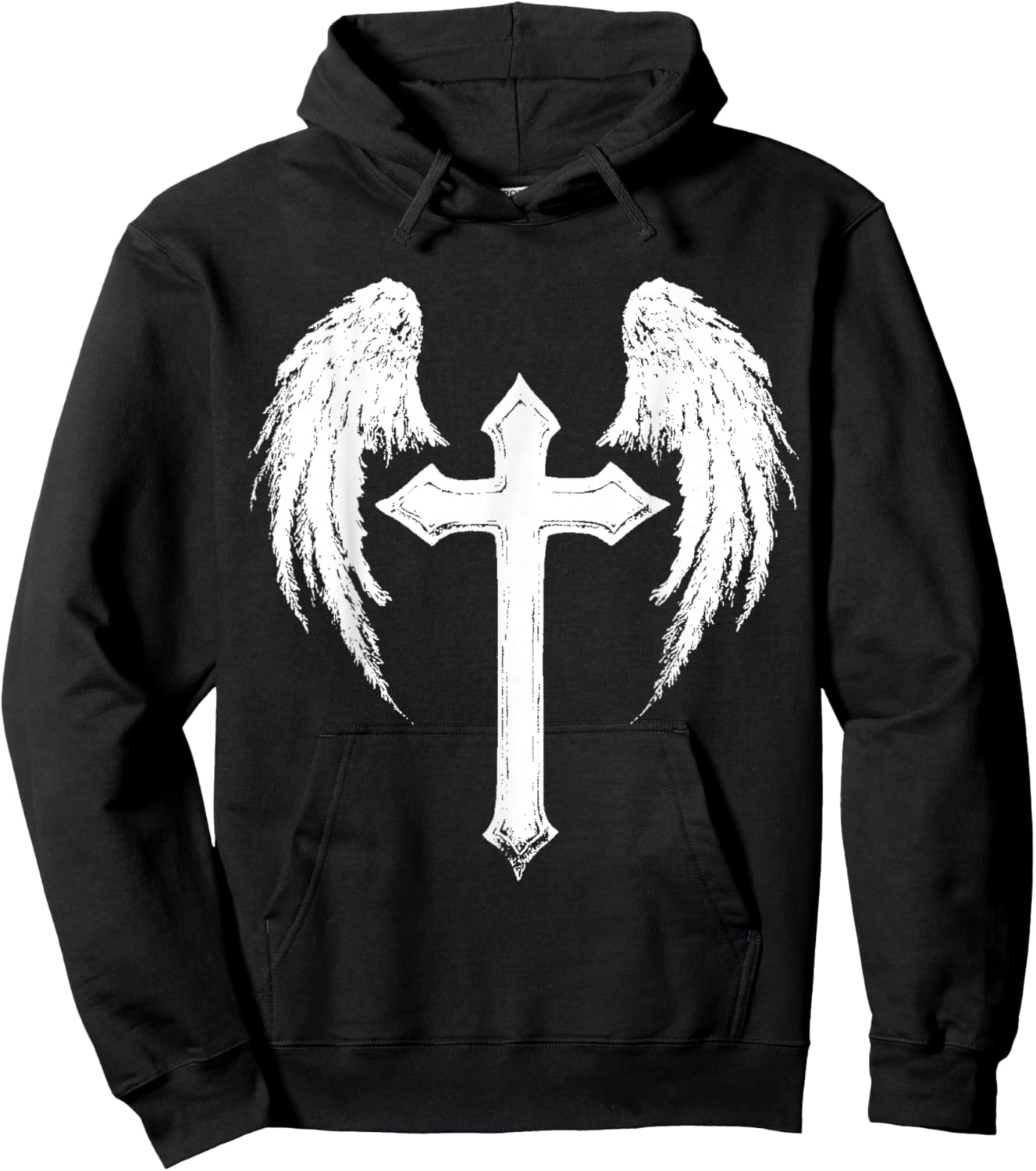 Jesus Cross with Angel Wings White Hoodie - Hoodie | Black