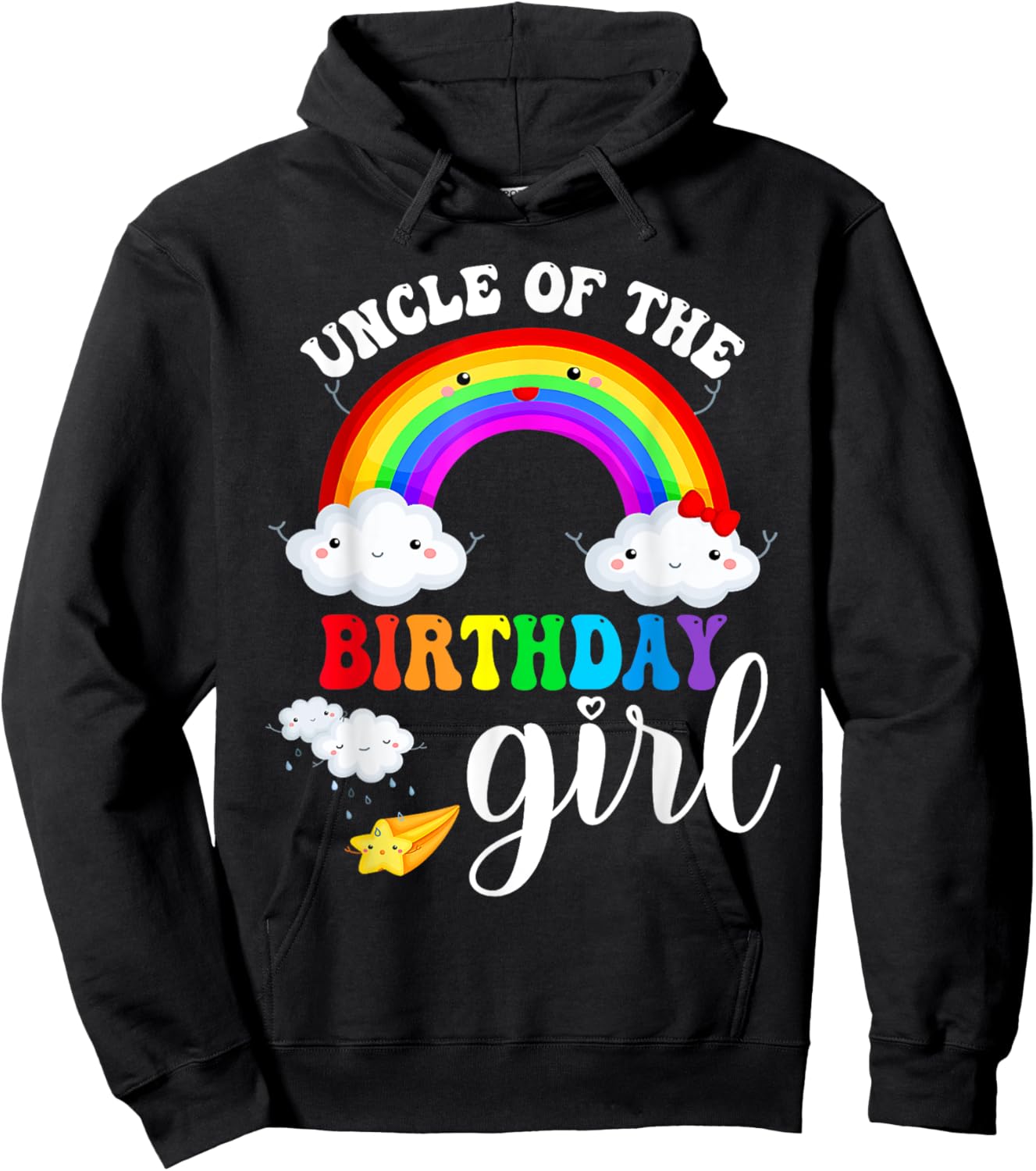 Uncle of The Birthday Girl Rainbow B-Day Matching Family Hoodie - Hoodie | Black