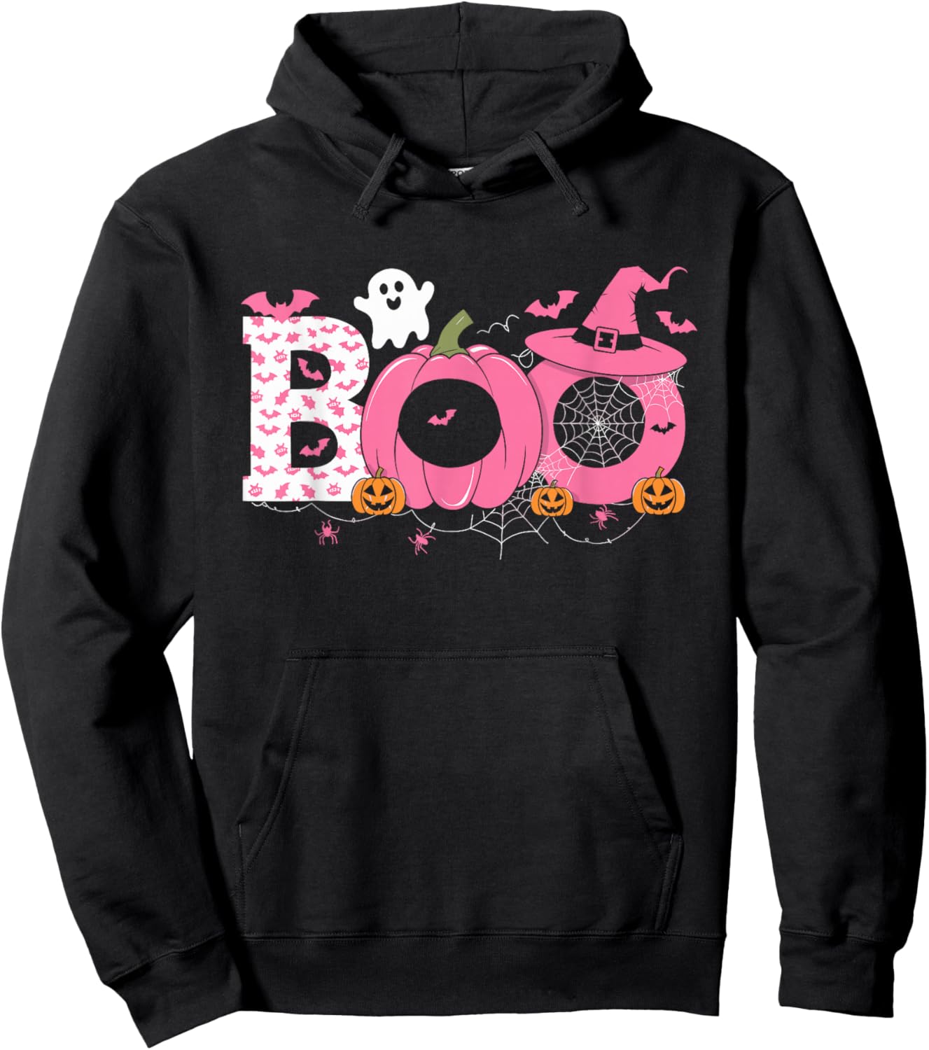 Boo Halloween Pumpkin Pink Ribbon Witch Breast Cancer Hoodie - Hoodie | Black