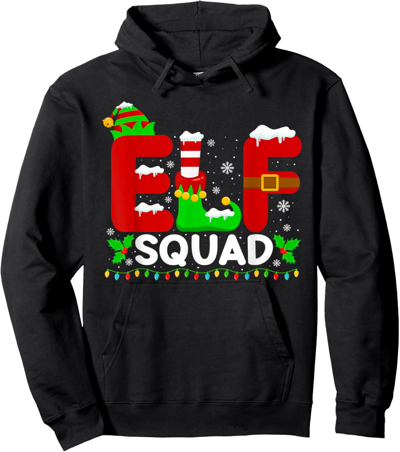 Elf Squad Family Christmas Matching Pajamas Xmas Holiday Hoodie - Hoodie | Black