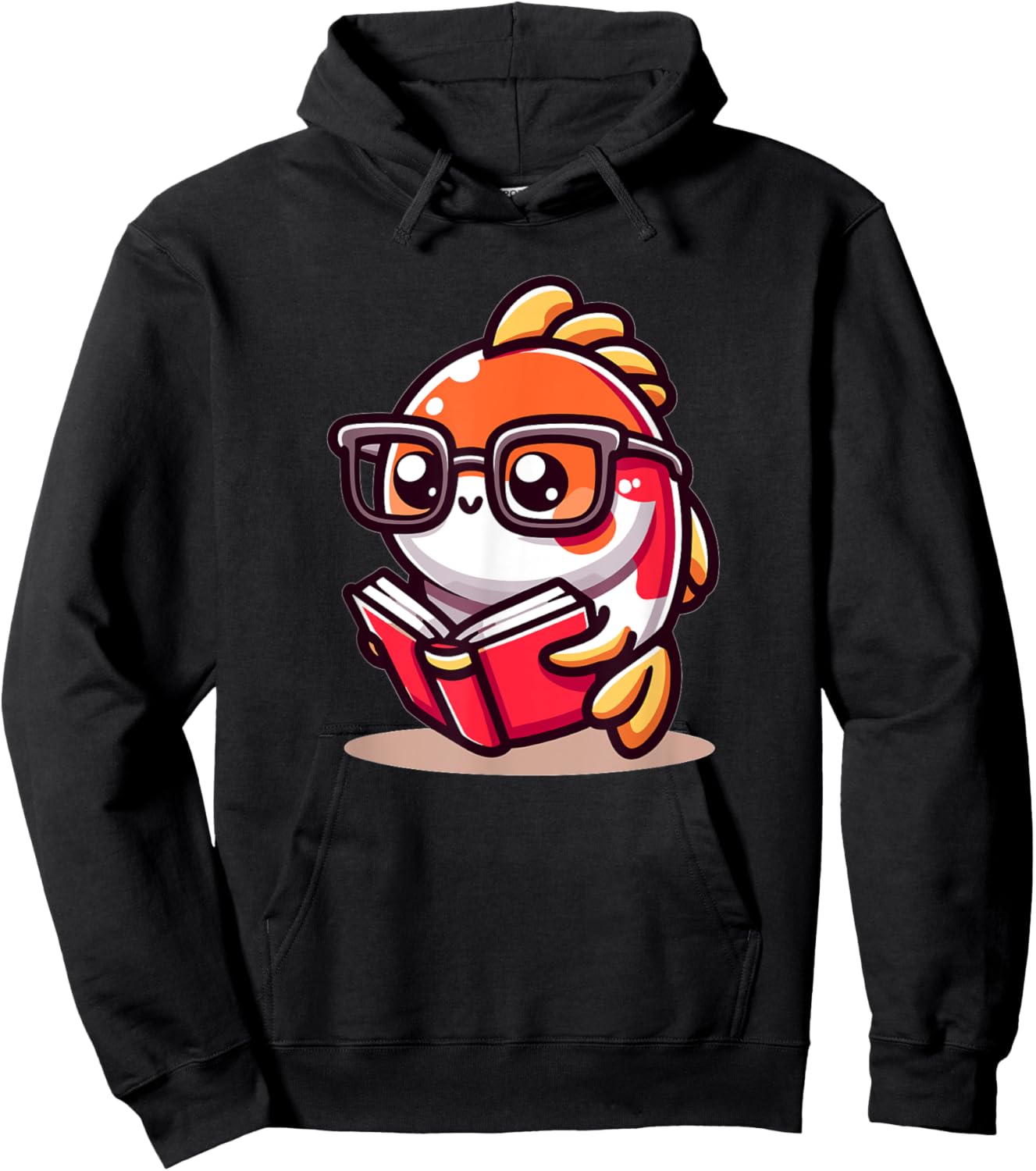 Adorable Book Lover Koi Fish With Reading Glasses Cute Hoodie - Hoodie | Black
