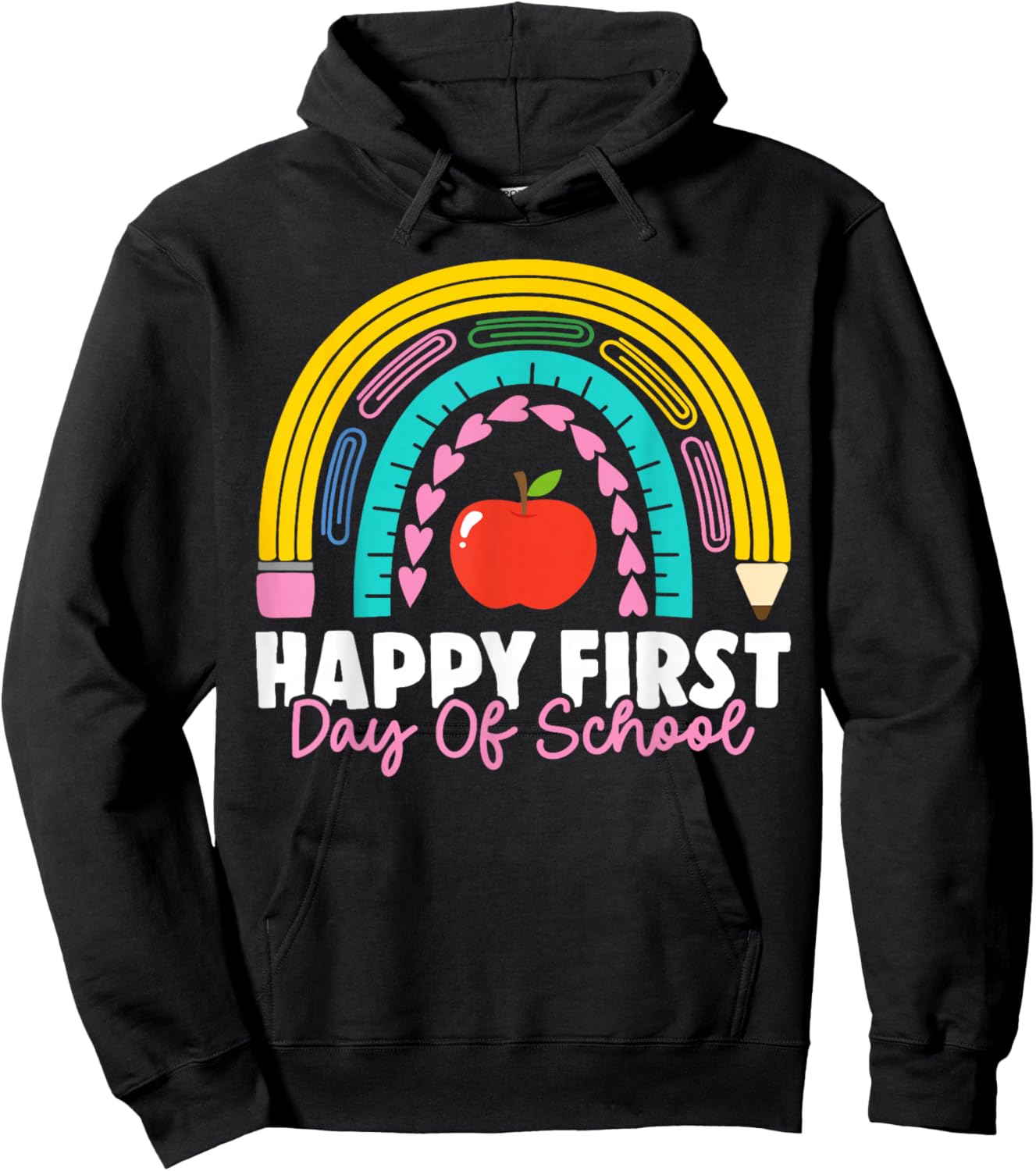 Happy First Day of School Teacher Back to School Rainbow Hoodie - Hoodie | Black