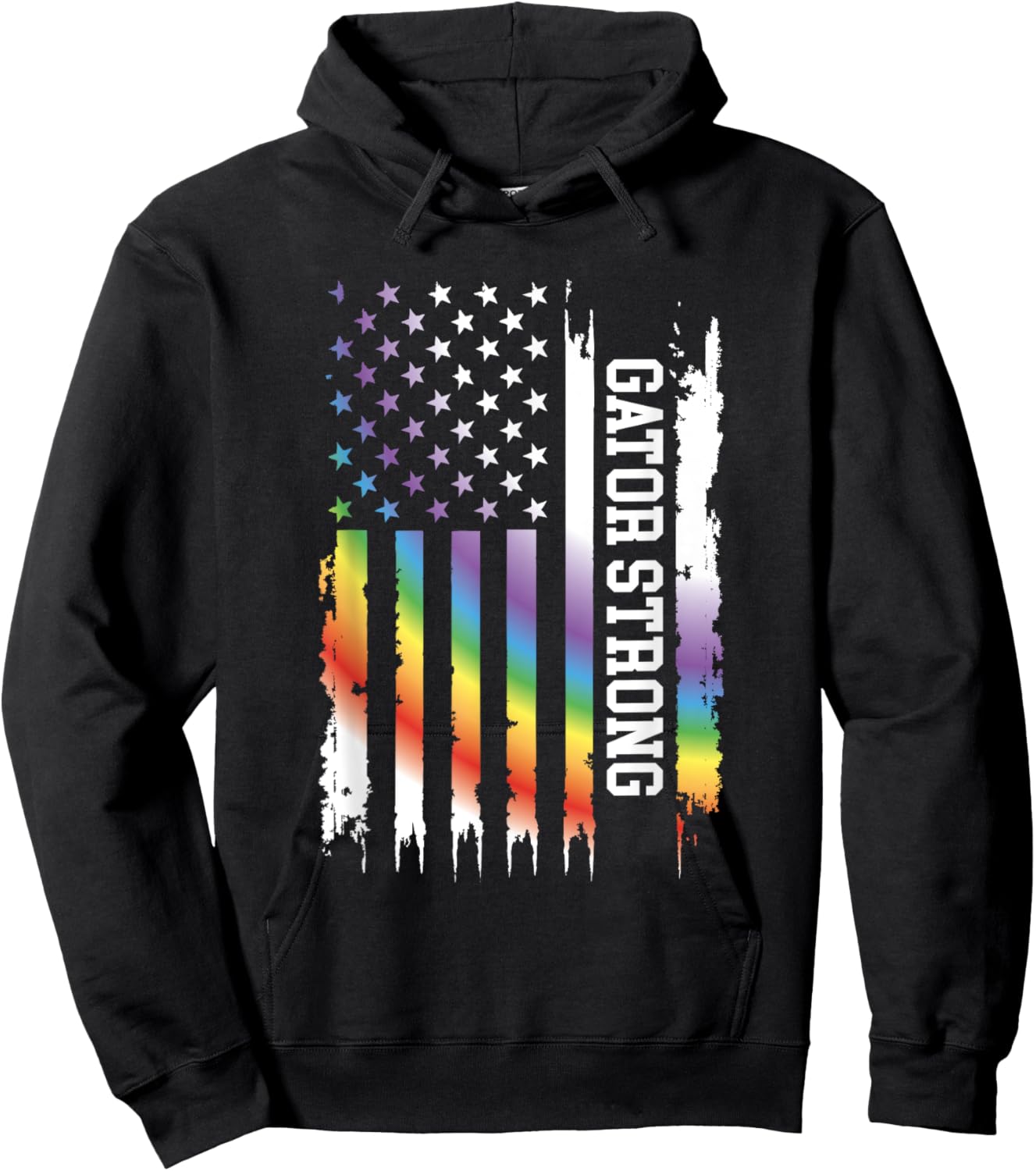 Gator Strong United States Distressed Rainbow w US Flag Hoodie - Hoodie | Black