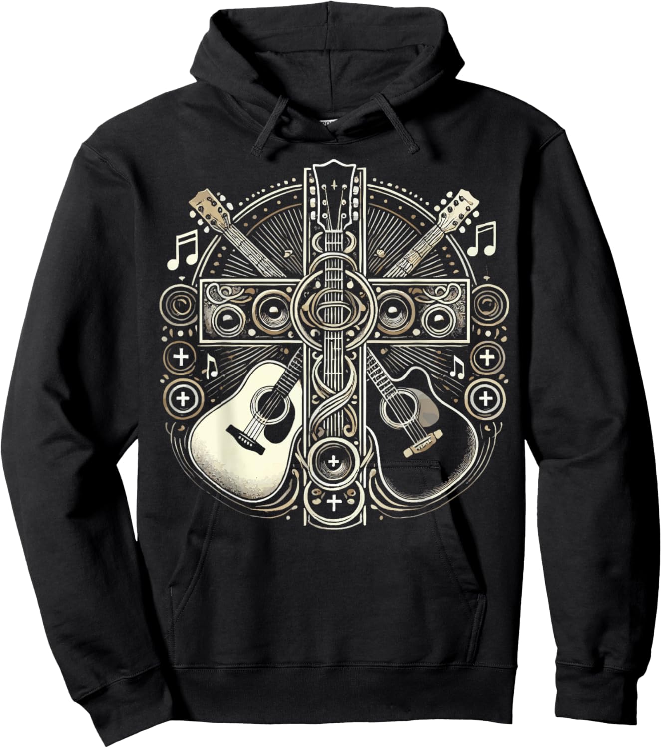 Acoustic Electric Guitar Cross Christian God Jesus Crucifix Hoodie - Hoodie | Black