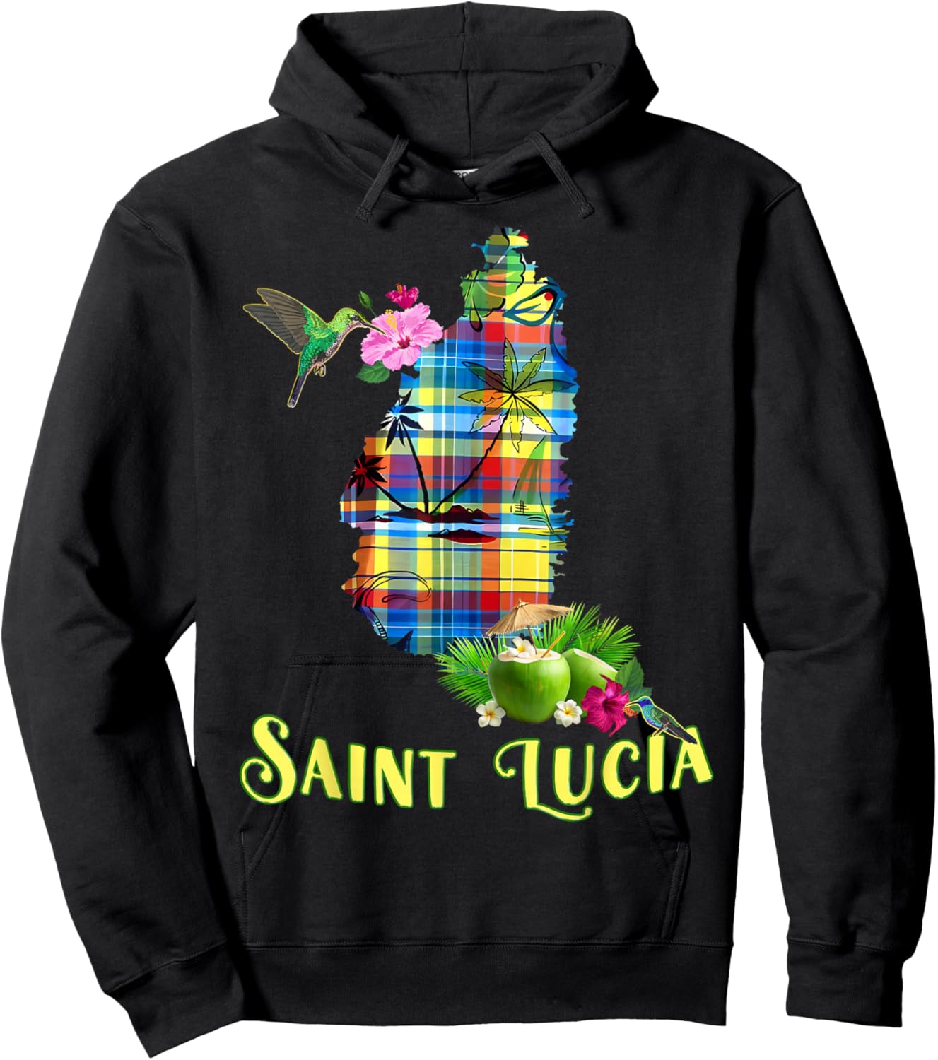 Saint Lucia Treasure Of The Caribbean Madras Heritage Hoodie - Hoodie | Black