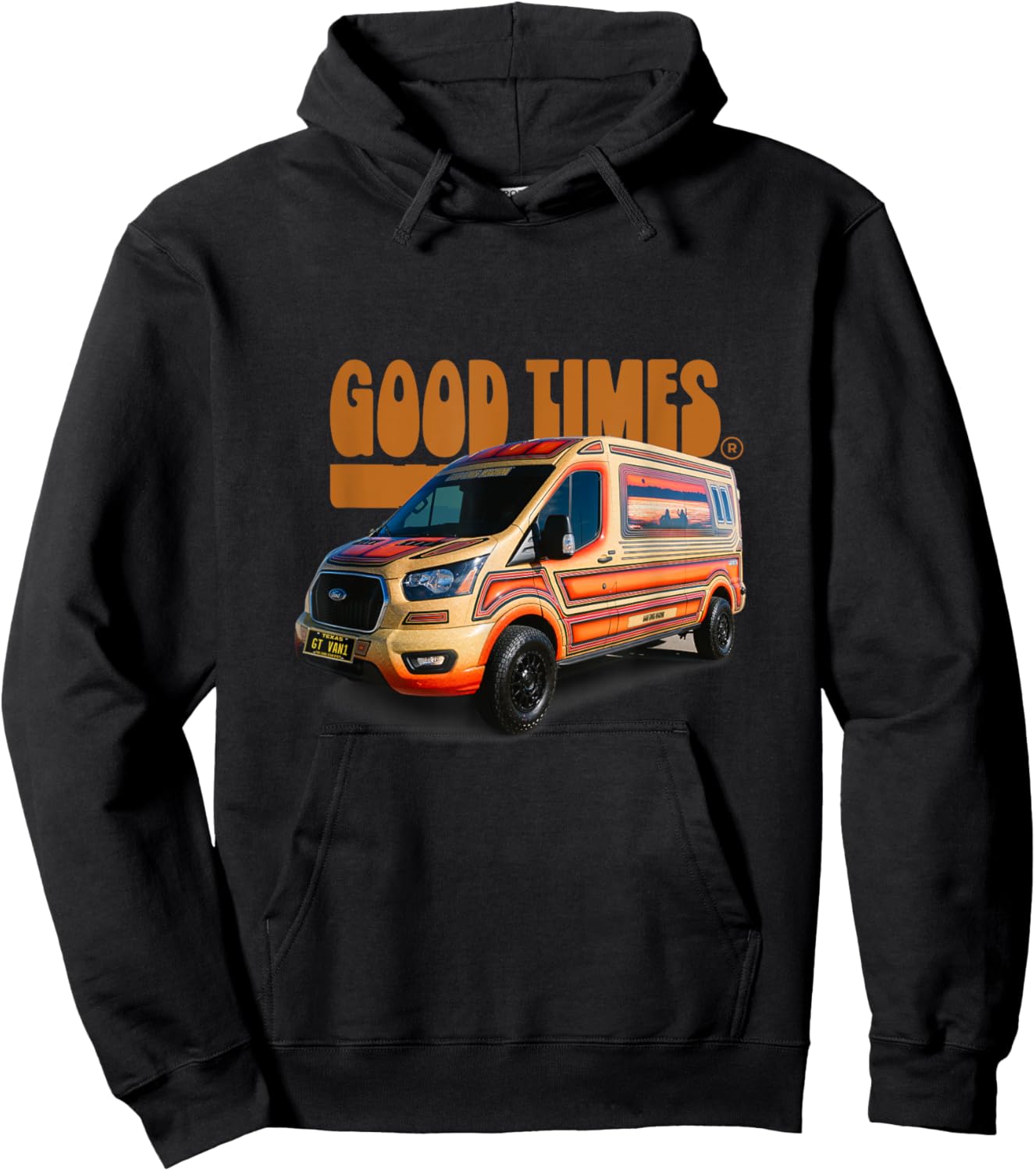 GOODTIMESVANS.com -Adults Kids Black Small Classic Fit Cotton 100% Short Sleeve Custom Design Retro-Modern Custom Van Lightweight Classic Fit Double Cuff Pull On 0 Pockets Hoodie - Hoodie | Black