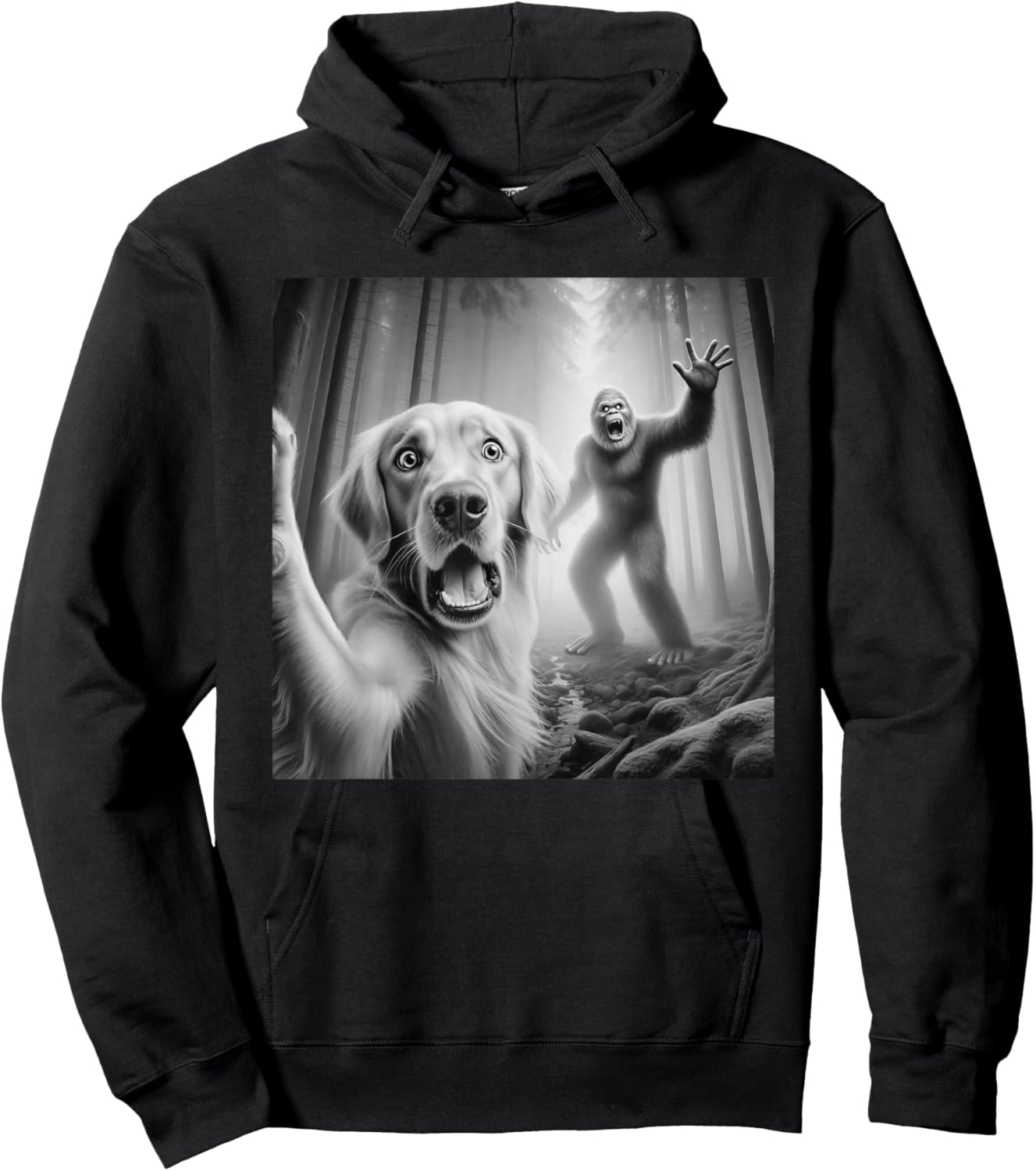 Funny Golden retriever Selfie with bigfoot sasquatch Hoodie - Hoodie | Black