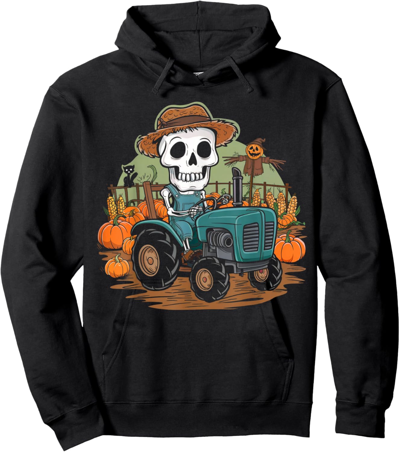 Halloween Farmer Shirt Spooky Tractor Farm Skeleton Farming Hoodie - Hoodie | Black