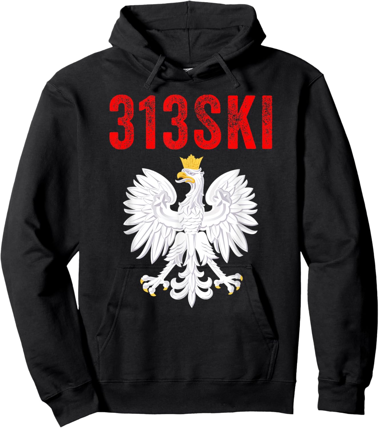 313SKI Detroit Michigan Area Code 313 Polska Polish Pride Hoodie - Hoodie | Black