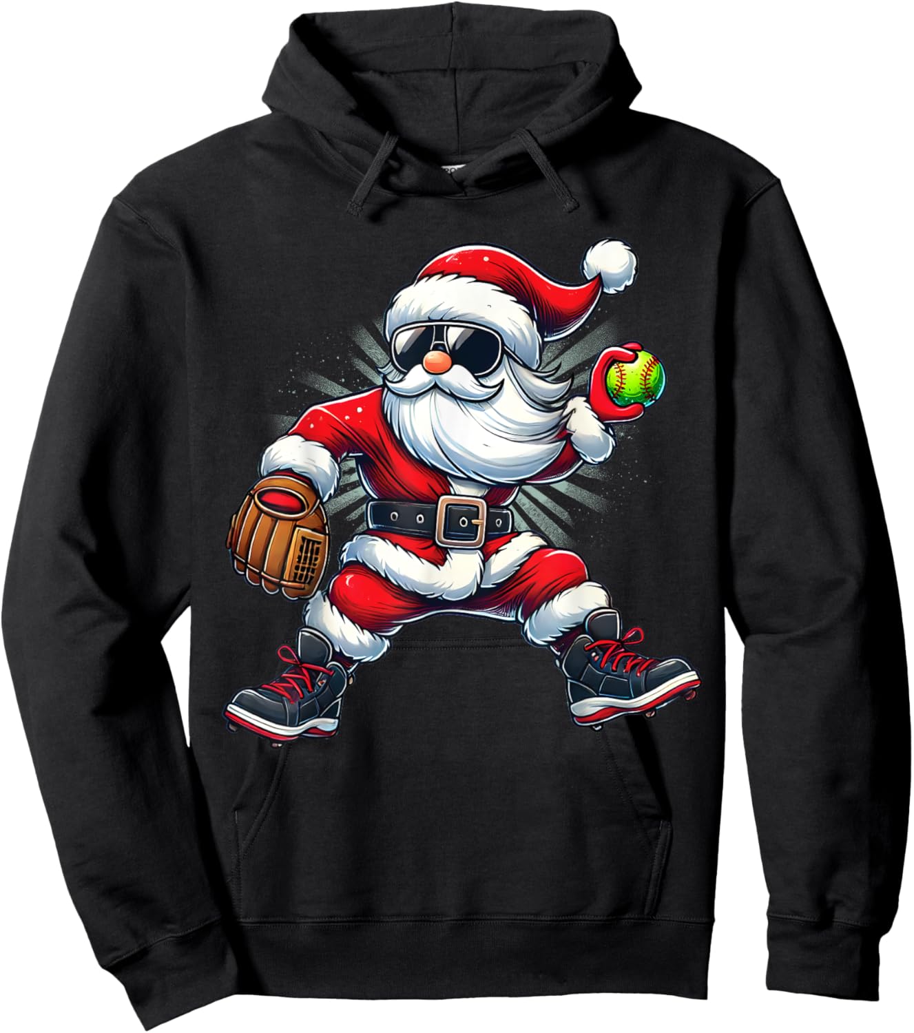 Santa Playing Softball as Pitcher Boys Kids Teens Christmas Hoodie - Hoodie | Black