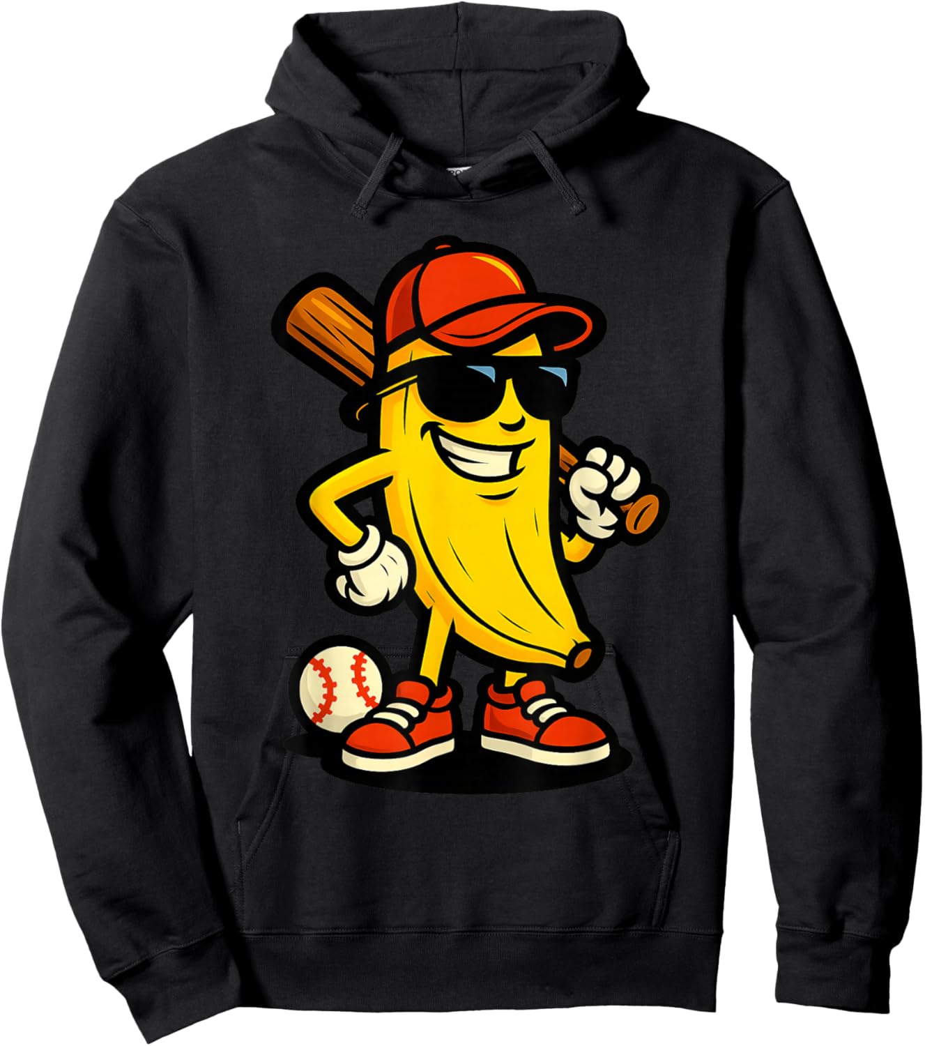 Cool Banana Baseball Cartoon Funny Sports Design Hoodie - Hoodie | Black