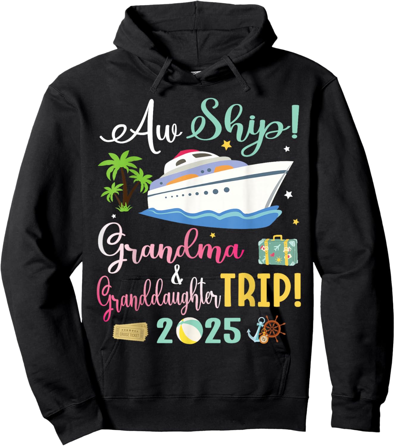 Aw Cruise Ship Grandma & Granddaughter Trip 2025 Family Day Hoodie - Hoodie | Black