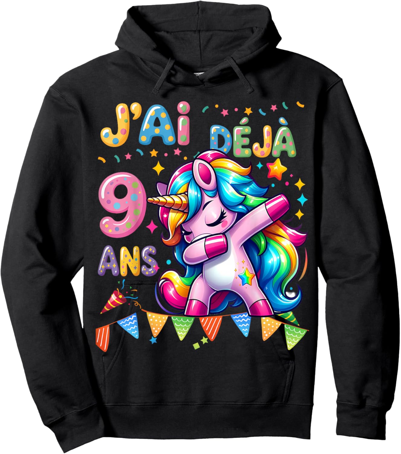Fête d'anniversaire Licorne pour Enfants de 9 Ans Hoodie - Hoodie | Black