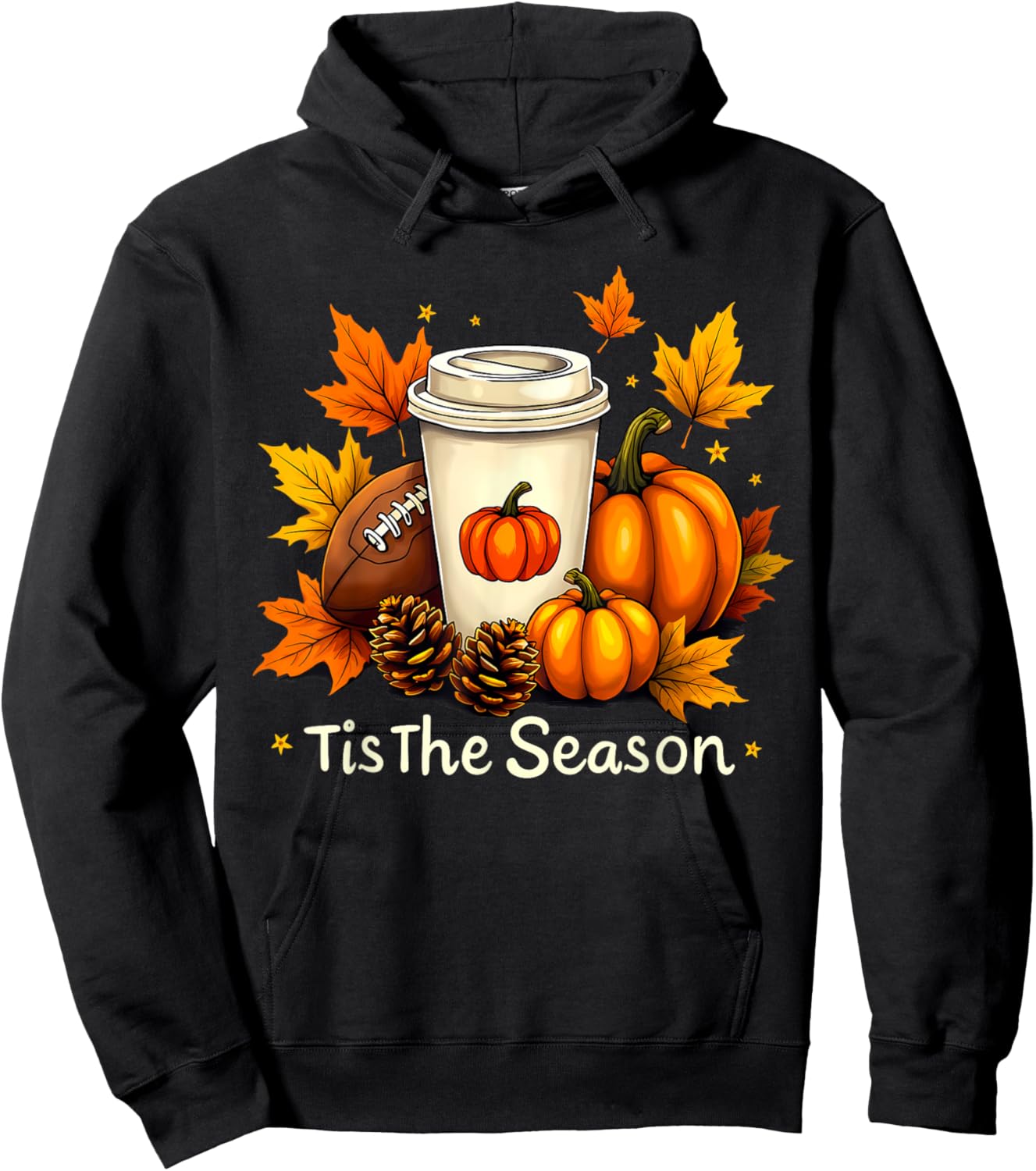 Fall Football Tis The Season Pumpkin Autumn Coffee Lovers Hoodie - Hoodie | Black