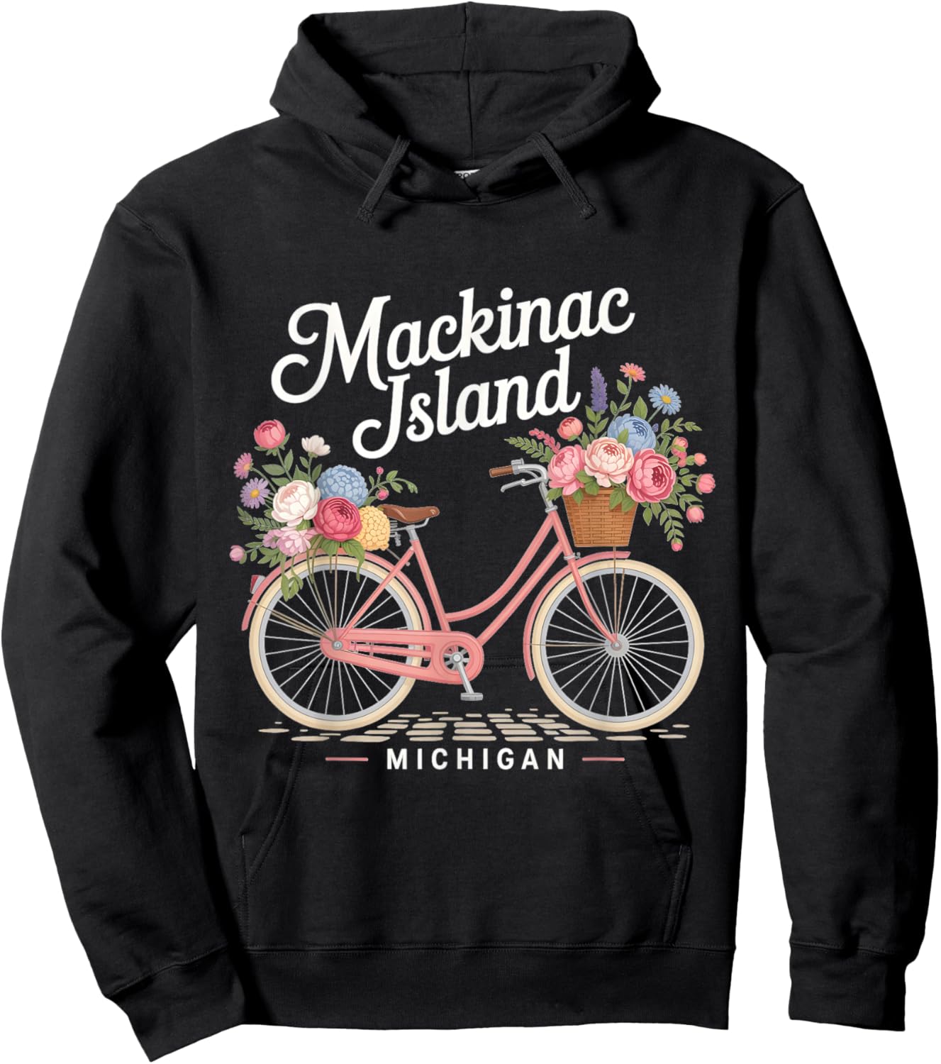 Vintage Mackinac Island Michigan with Flowers Women Hoodie - Hoodie | Black