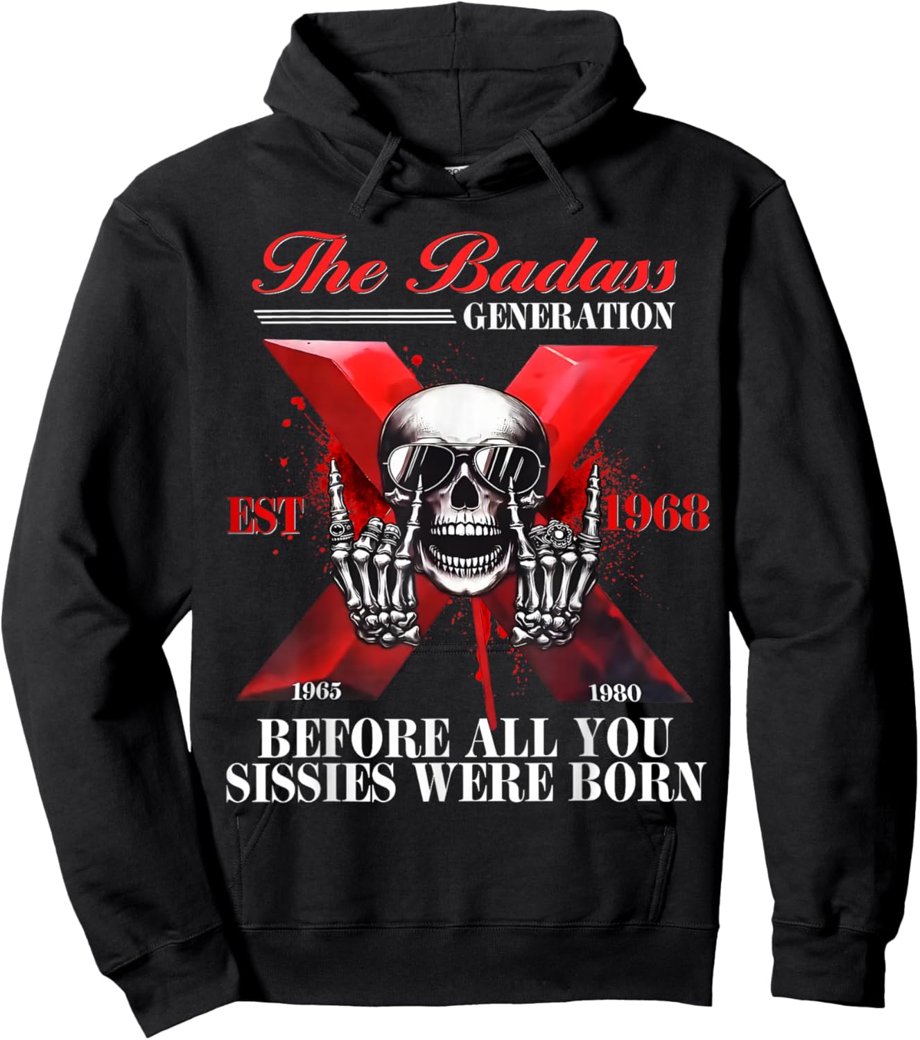 Gen X Badass Generation Lustiges Skelett Shirt Gen X Est 1968 Hoodie - Hoodie | Black