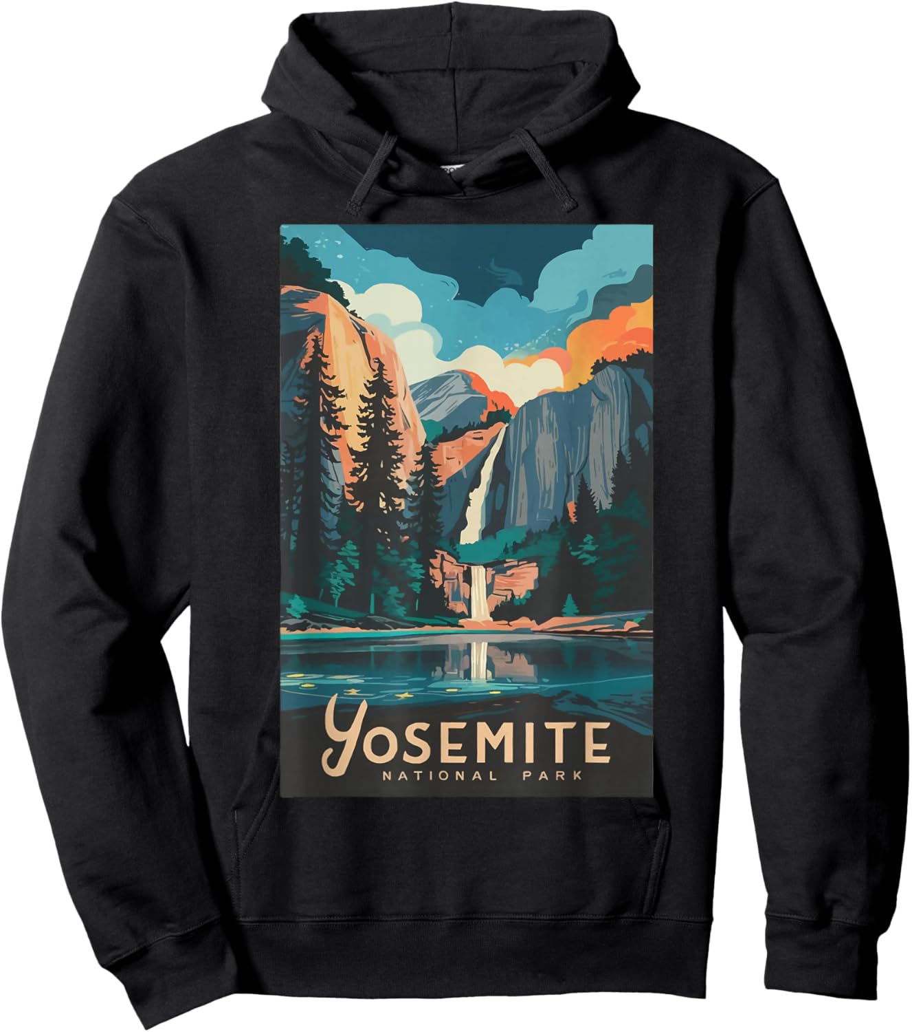 Retro Yosemite California National Park Tunnel View Trails Hoodie - Hoodie | Black