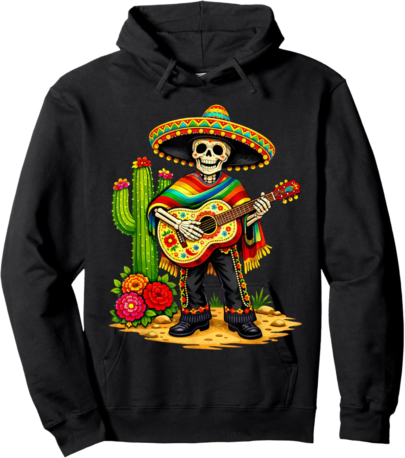 Skeleton Guitar Mexican Fiesta Sombreros 5 Cinco De Mayo Men Hoodie - Hoodie | Black
