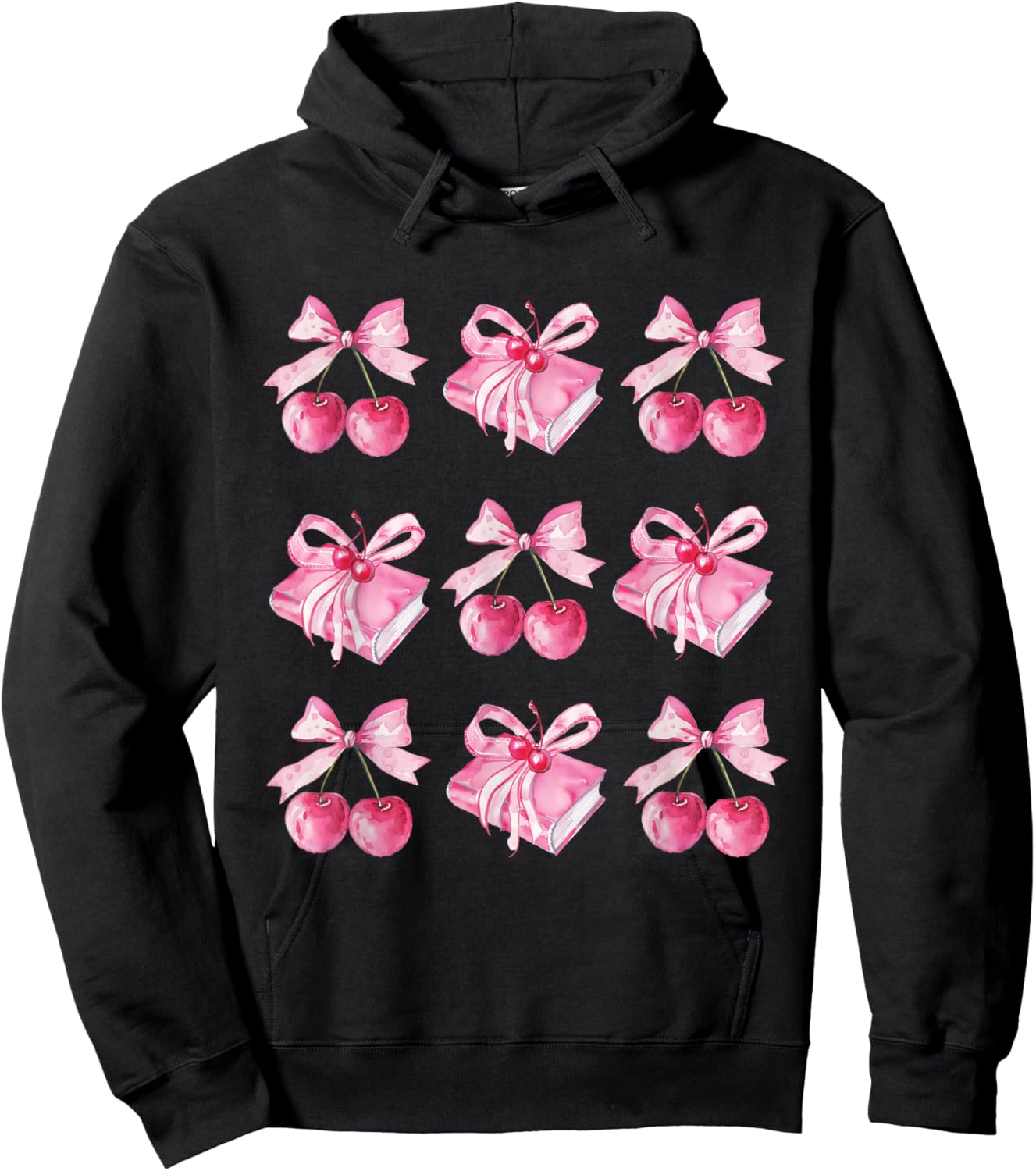 Coquette bow teacher student back to school books pink bows Hoodie - Hoodie | Black