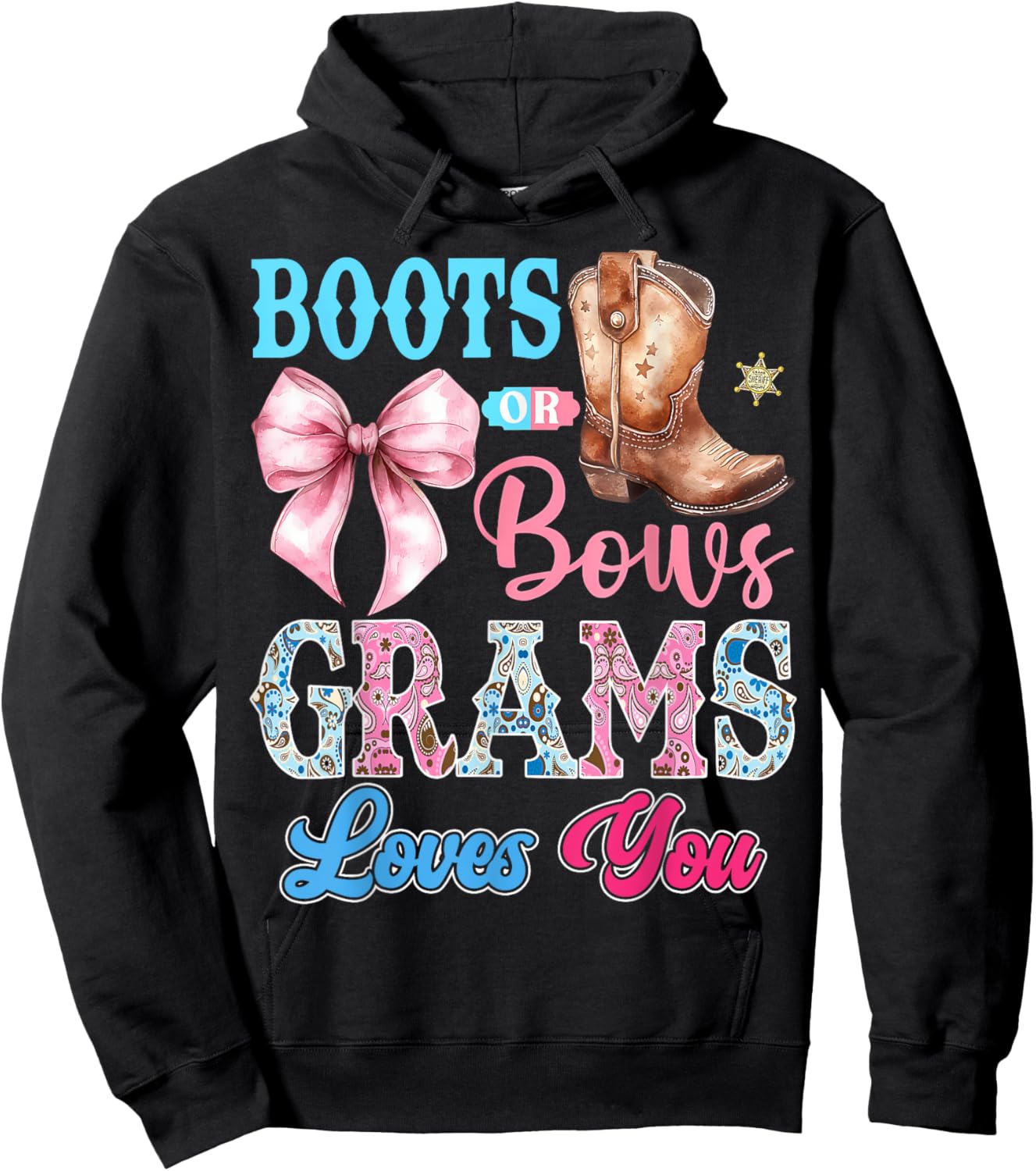 Boots or Bows Grams Loves You Gender Reveal Party Hoodie - Hoodie | Black