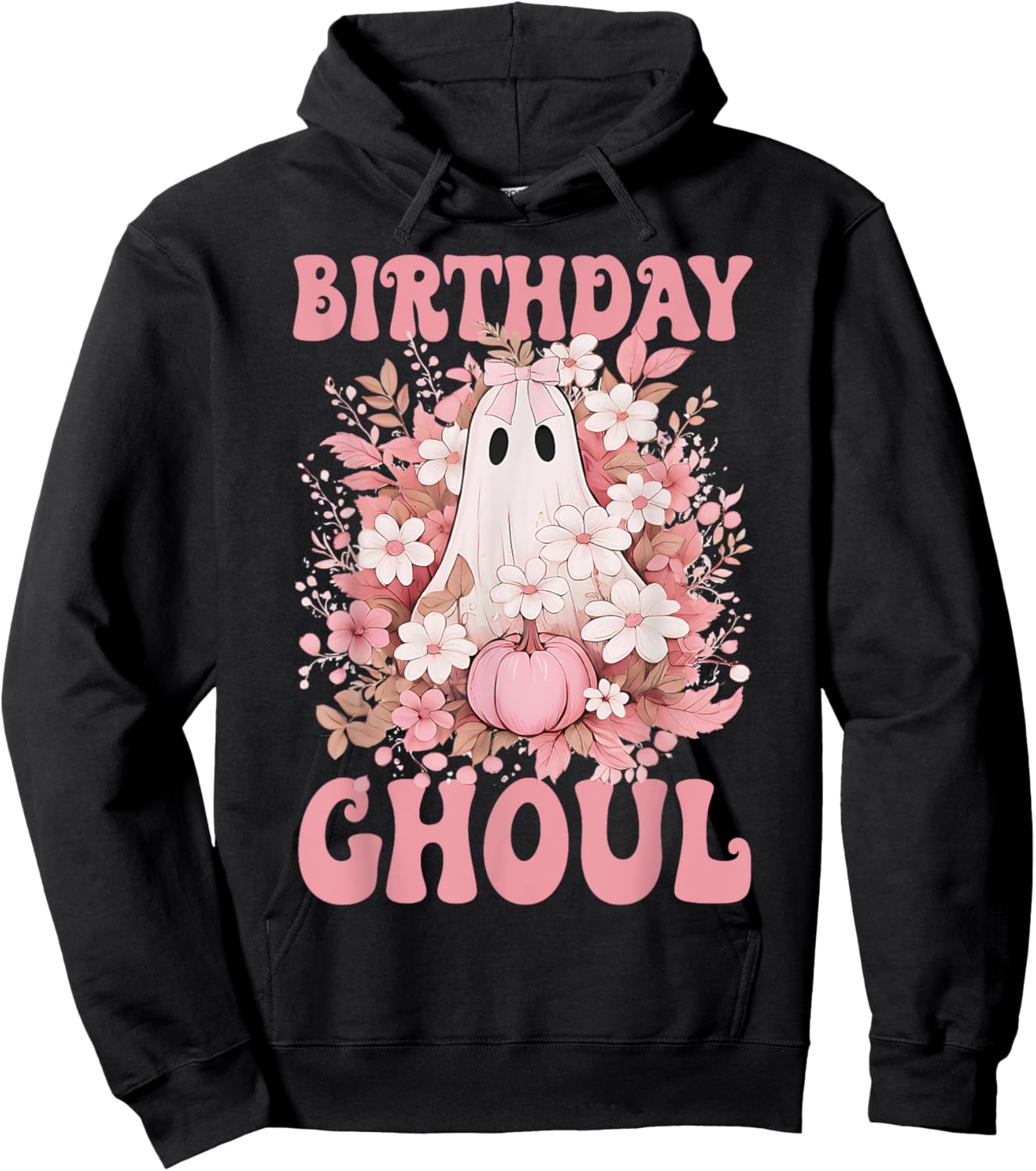 Birthday Ghoul Floral Ghost Bow Halloween Birthday Girls Hoodie - Hoodie | Black