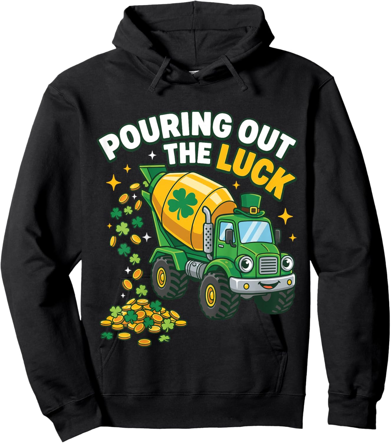 Boys St Patricks Day Truck Shamrock Lucky Mixer Hoodie - Hoodie | Black
