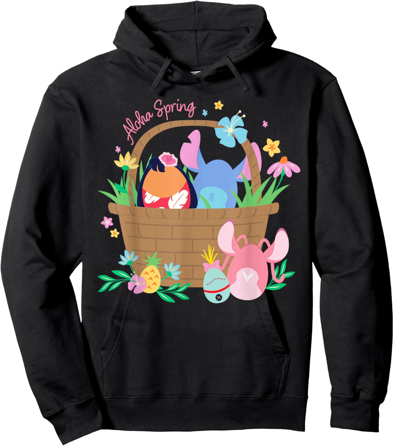 Disney Lilo & Stitch + Angel Aloha Spring Easter Eggs Basket Hoodie - Hoodie | Black