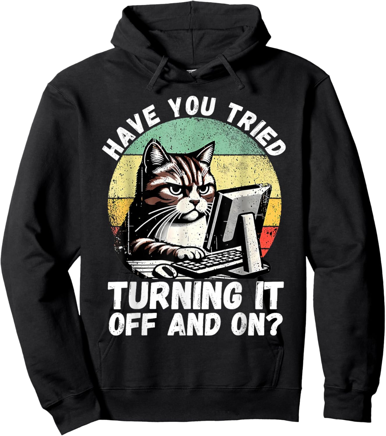 Humor Computer Tech Cat Tech Engineer Shirt Computer IT Guy Hoodie - Hoodie | Black