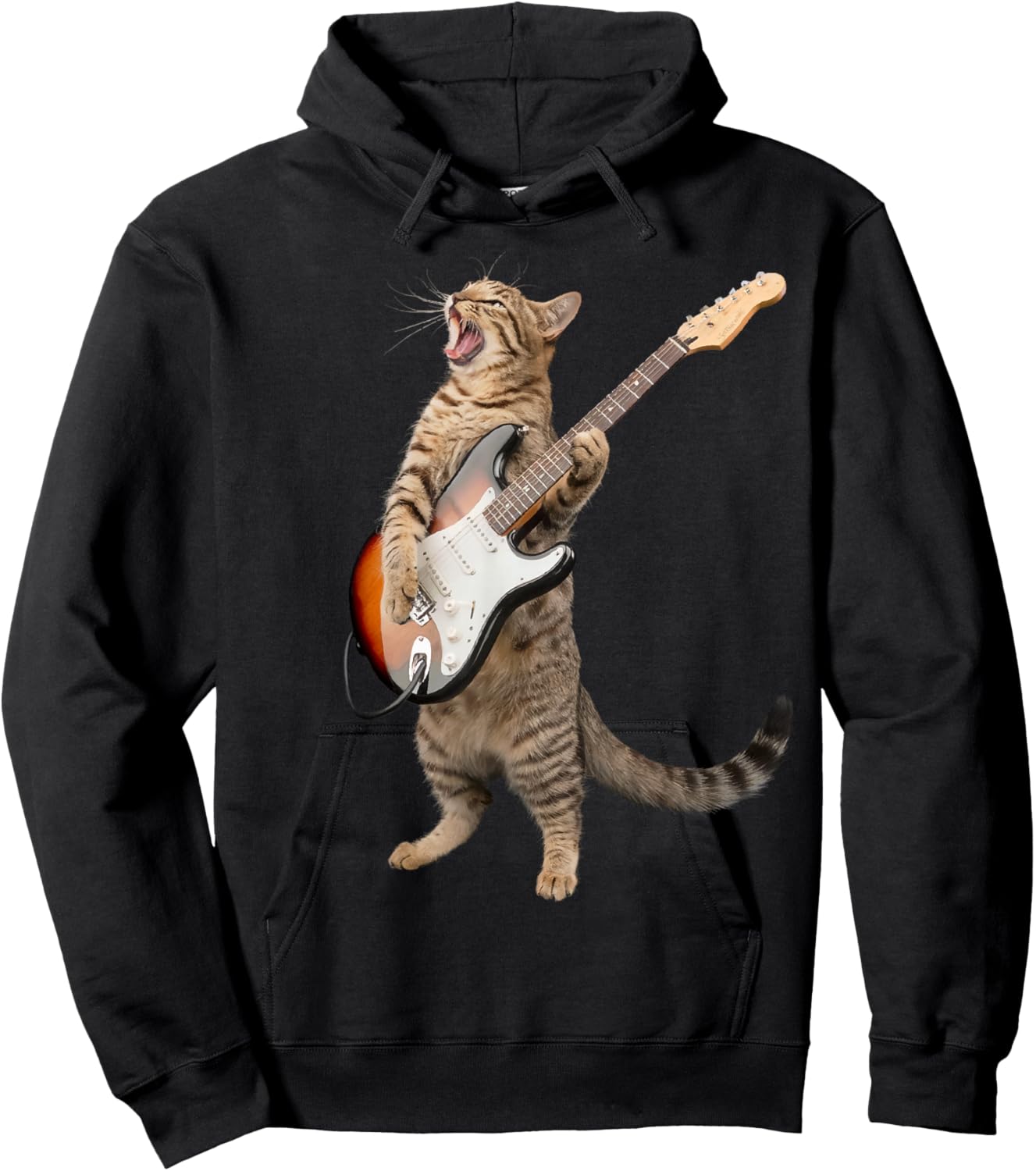 Cat Playing Guitar Shirt Kids Men Women Rock And Roll Band Hoodie - Hoodie | Black