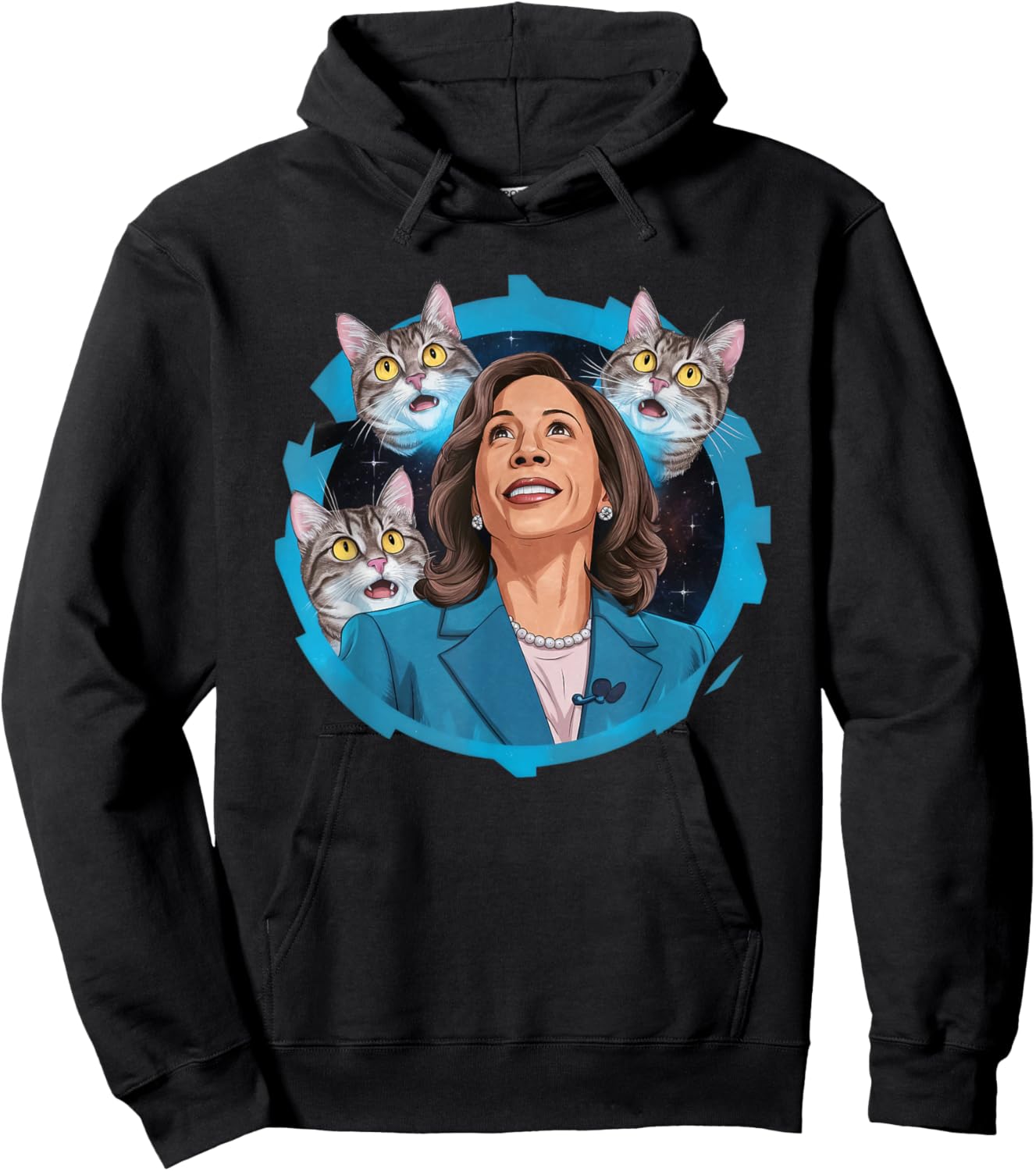 Kamala Harris and Cats In Space Funny Cat Lover Women Hoodie - Hoodie | Black