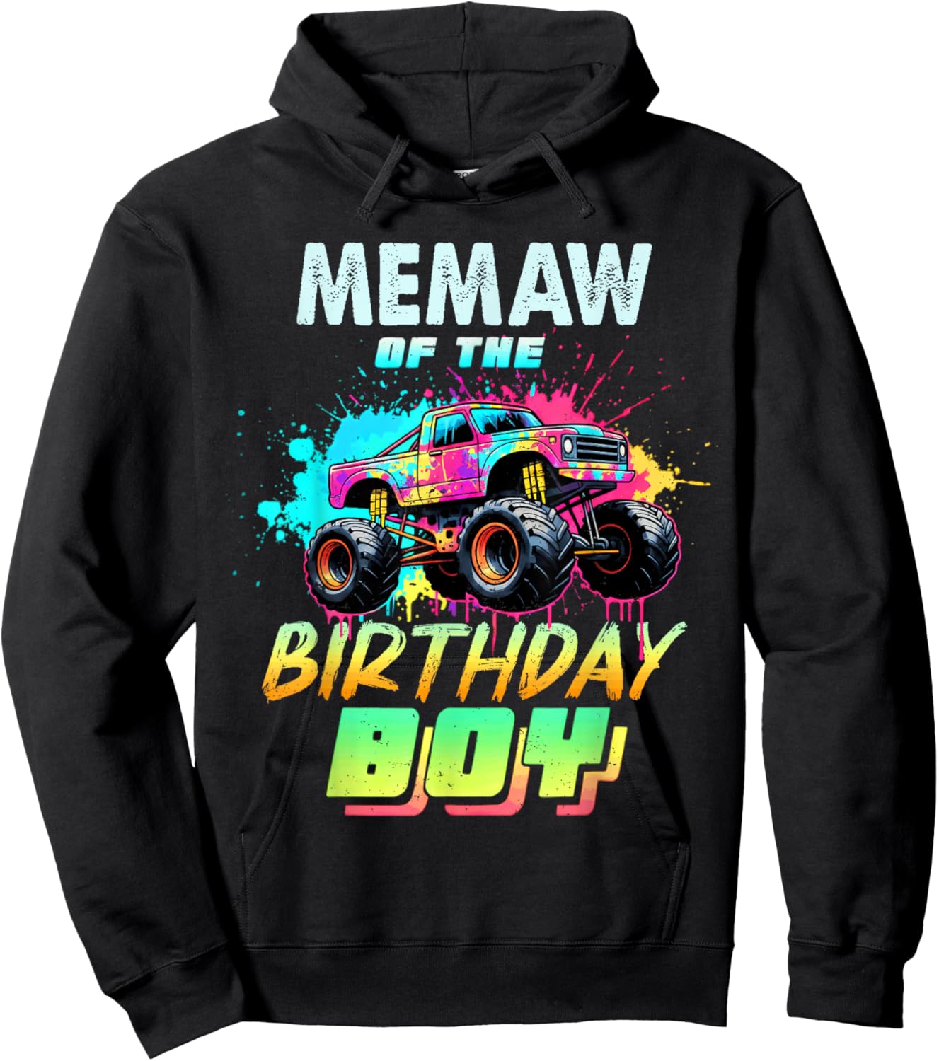 Memaw of The Birthday Boy Monster Truck Colorful Hoodie - Hoodie | Black