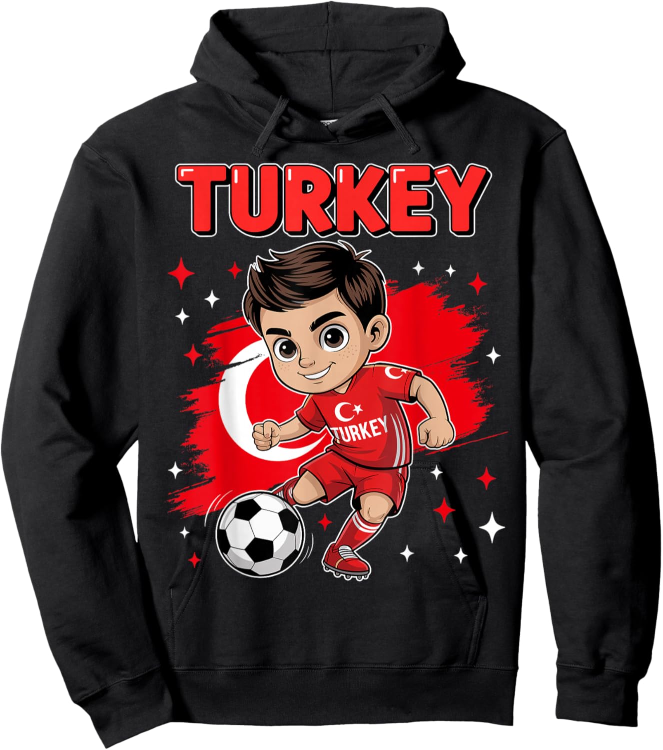 Turkey Kid Goal Cartoon Türkiye Turkish Flag for Boys Kids Hoodie - Hoodie | Black