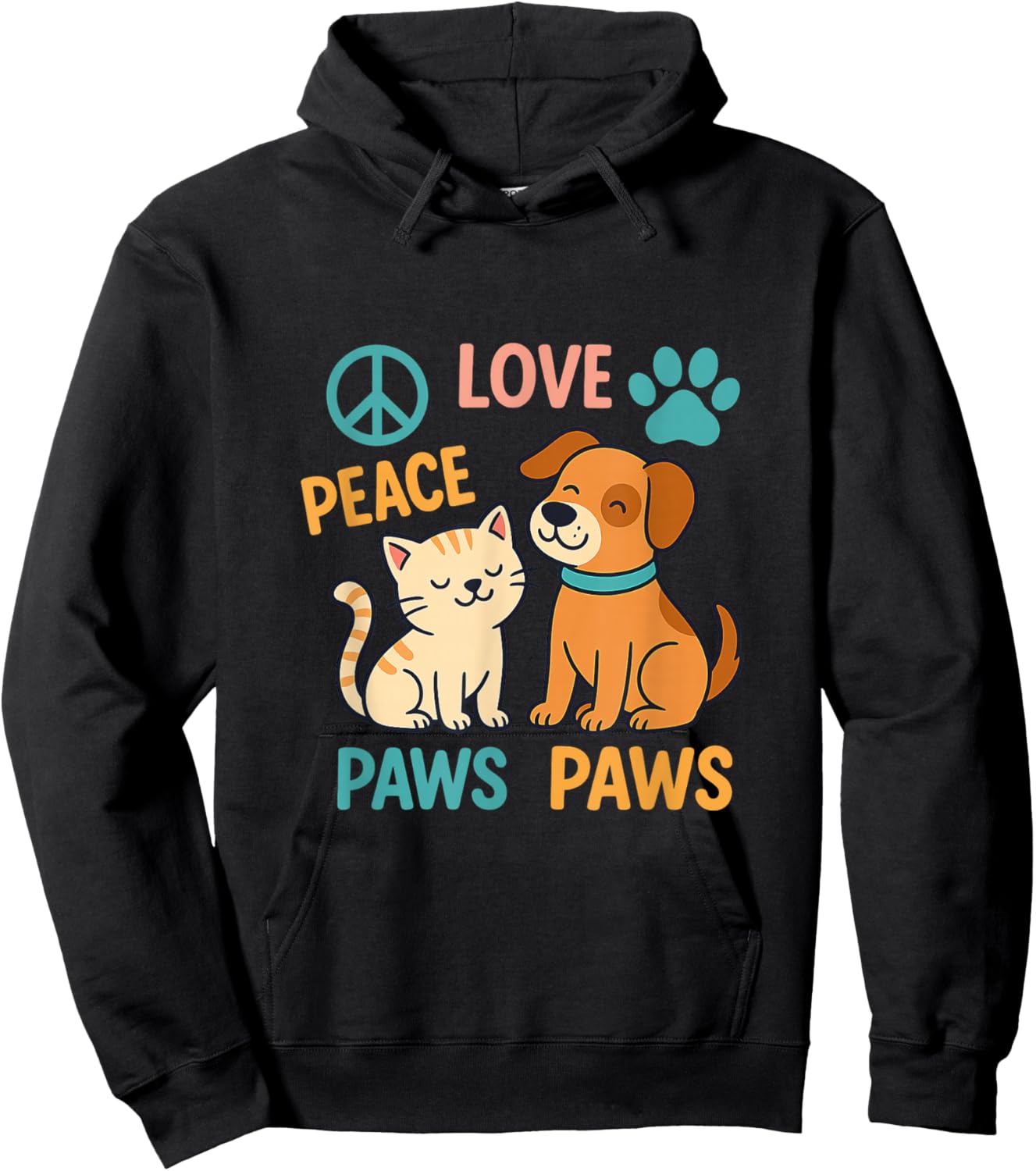 Peace Love Paws Cute Cat Dog Pet Lover Friendship Art Hoodie - Hoodie | Black