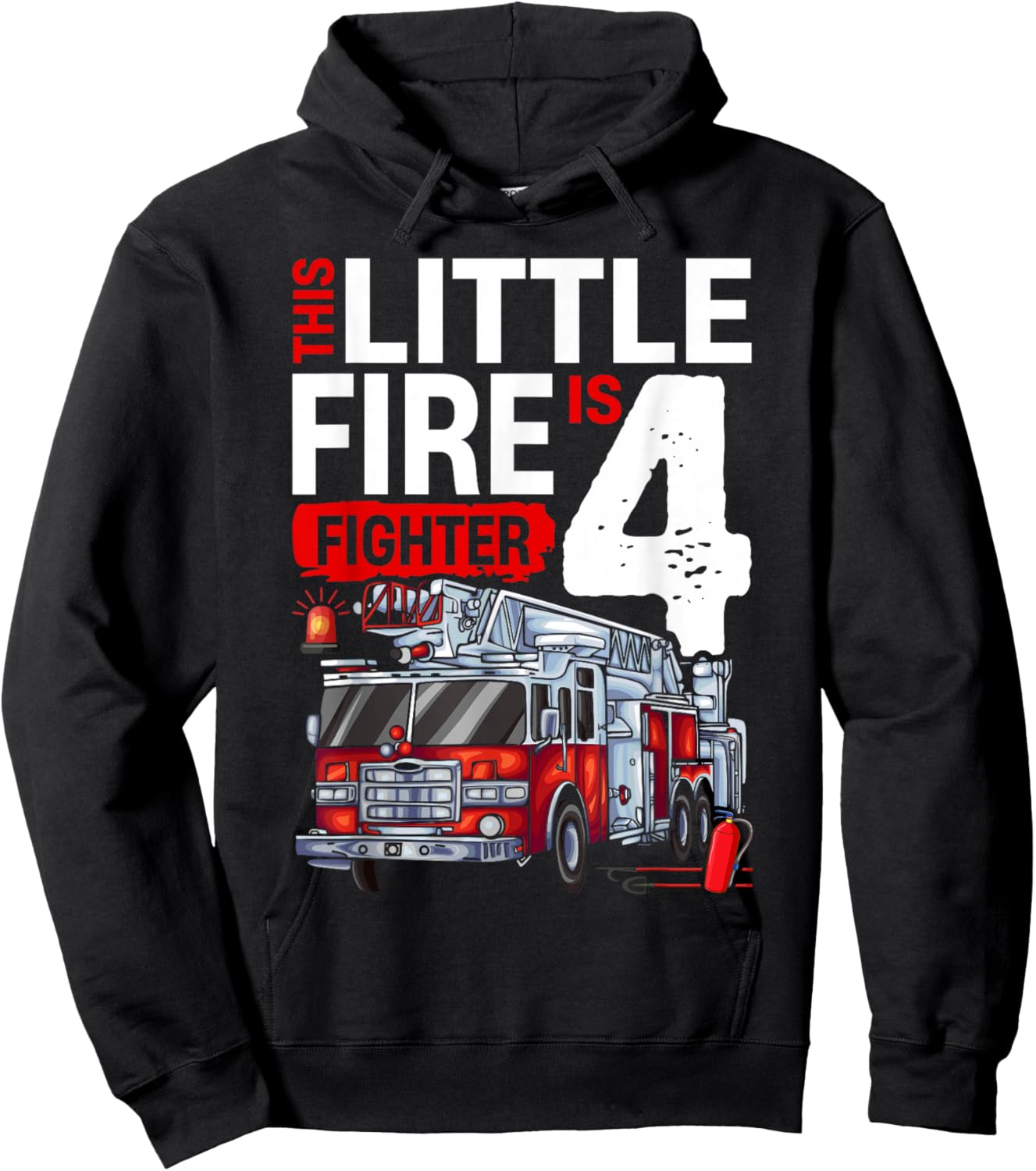 4 Year Old Firefighter Birthday Party Fire Truck 4th Hoodie - Hoodie | Black