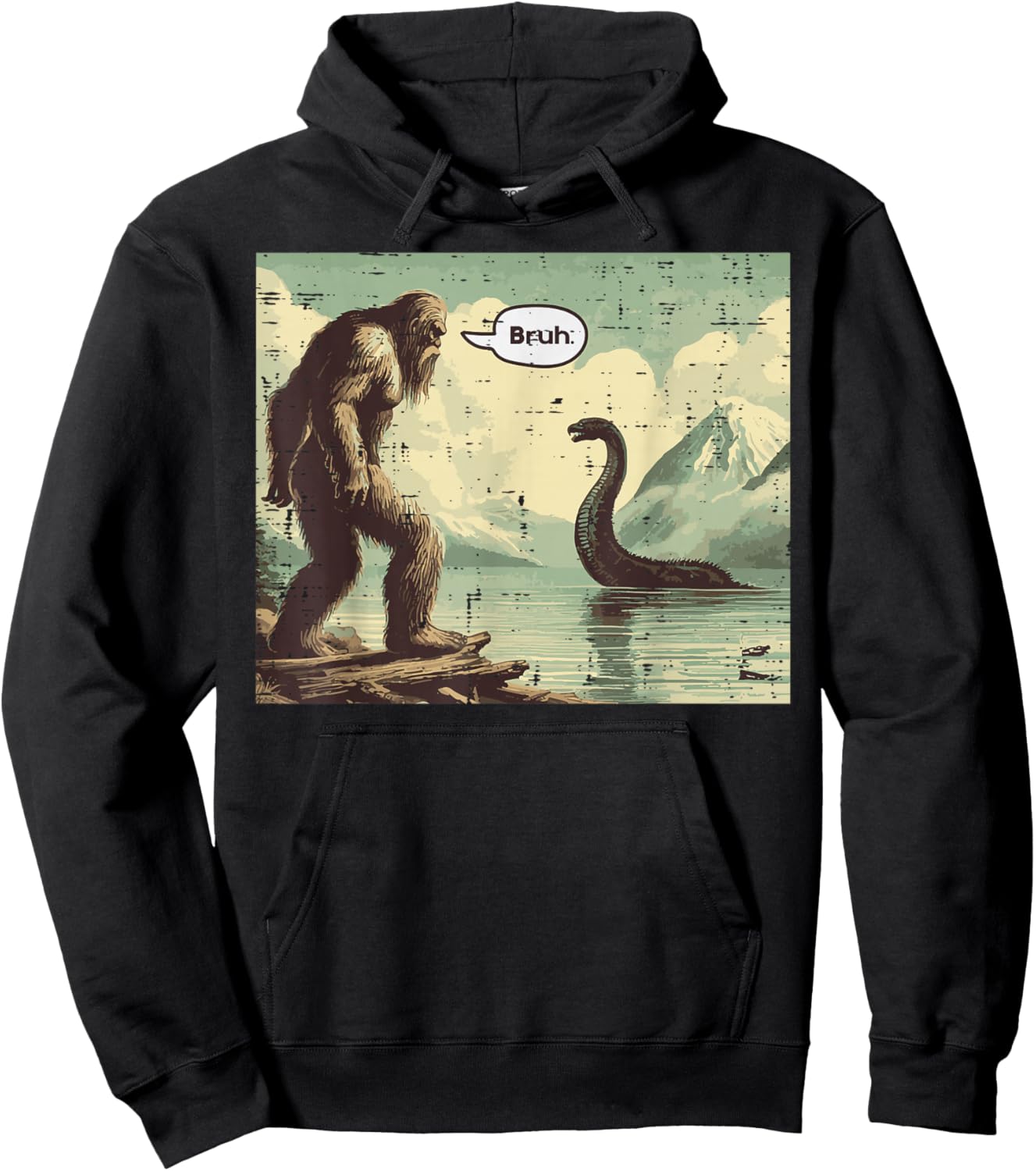 Bigfoot Loch Ness Bruh Funny Saying Sasquatch Men Women Kids Hoodie - Hoodie | Black